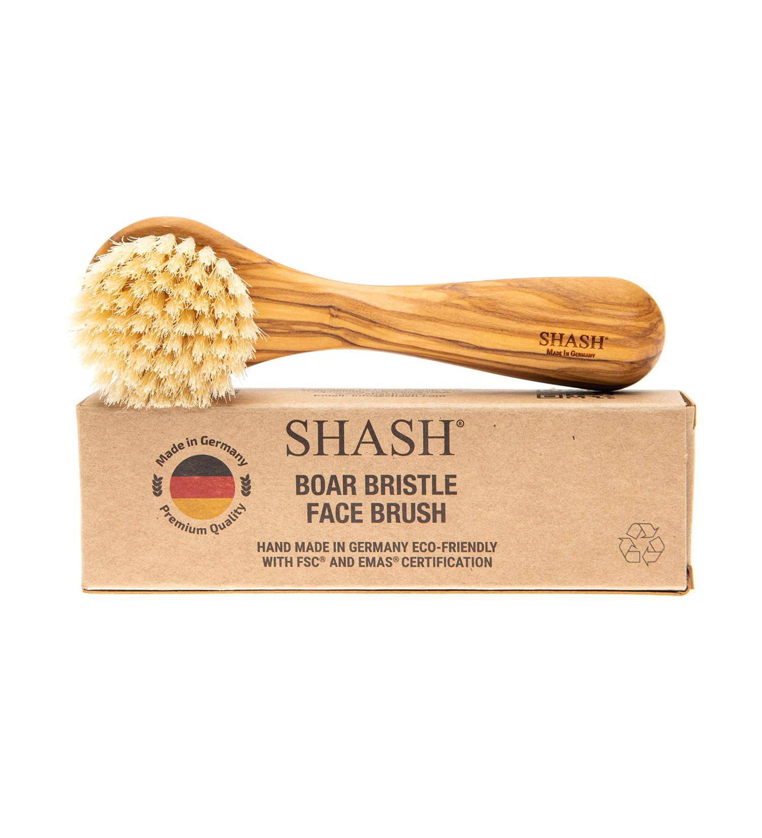 SHASH Exfoliating Face Brush - Made in Germany | Deep Intense Boar Bristle | Gently Exfoliates Skin for Glowing Complexion | Eco-Sourced Beech Wood - Buy Online on GoSupps.com