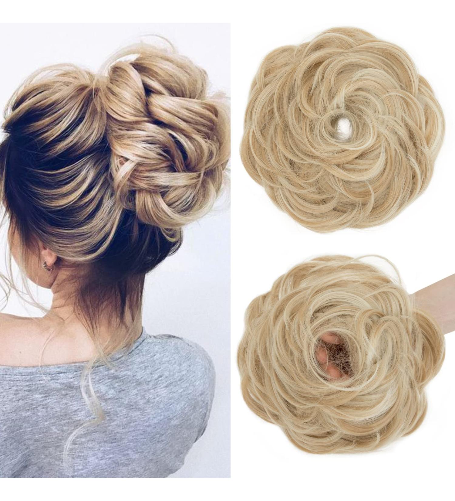 S-Noilite Curly Messy Bun Scrunchie - Synthetic Ash Brown Mix Bleach Blonde Ponytail Extension - Buy Online on GoSupps.com