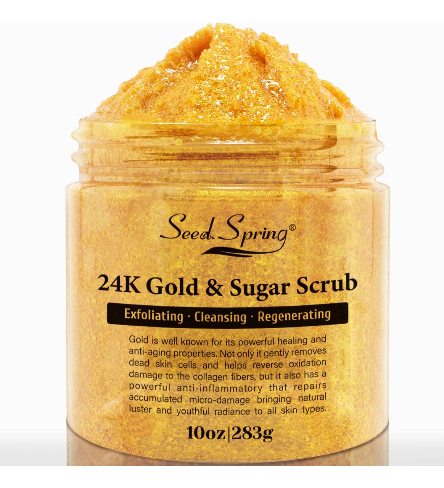 Seed Spring 24K Gold & Sugar Body Scrub - Exfoliating, Moisturizing, Deep Cleansing - 10 oz - Buy Online on GoSupps.com