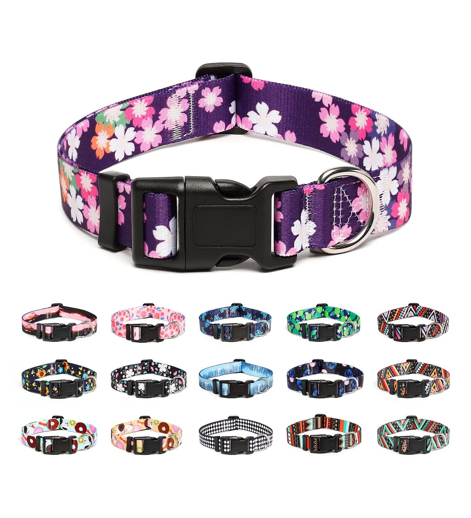 Mercano Adjustable Dog Collar - Soft Nylon & Robust Pattern for Small Medium Dogs & Cats (Large Flower Pink) - Buy Online on GoSupps.com