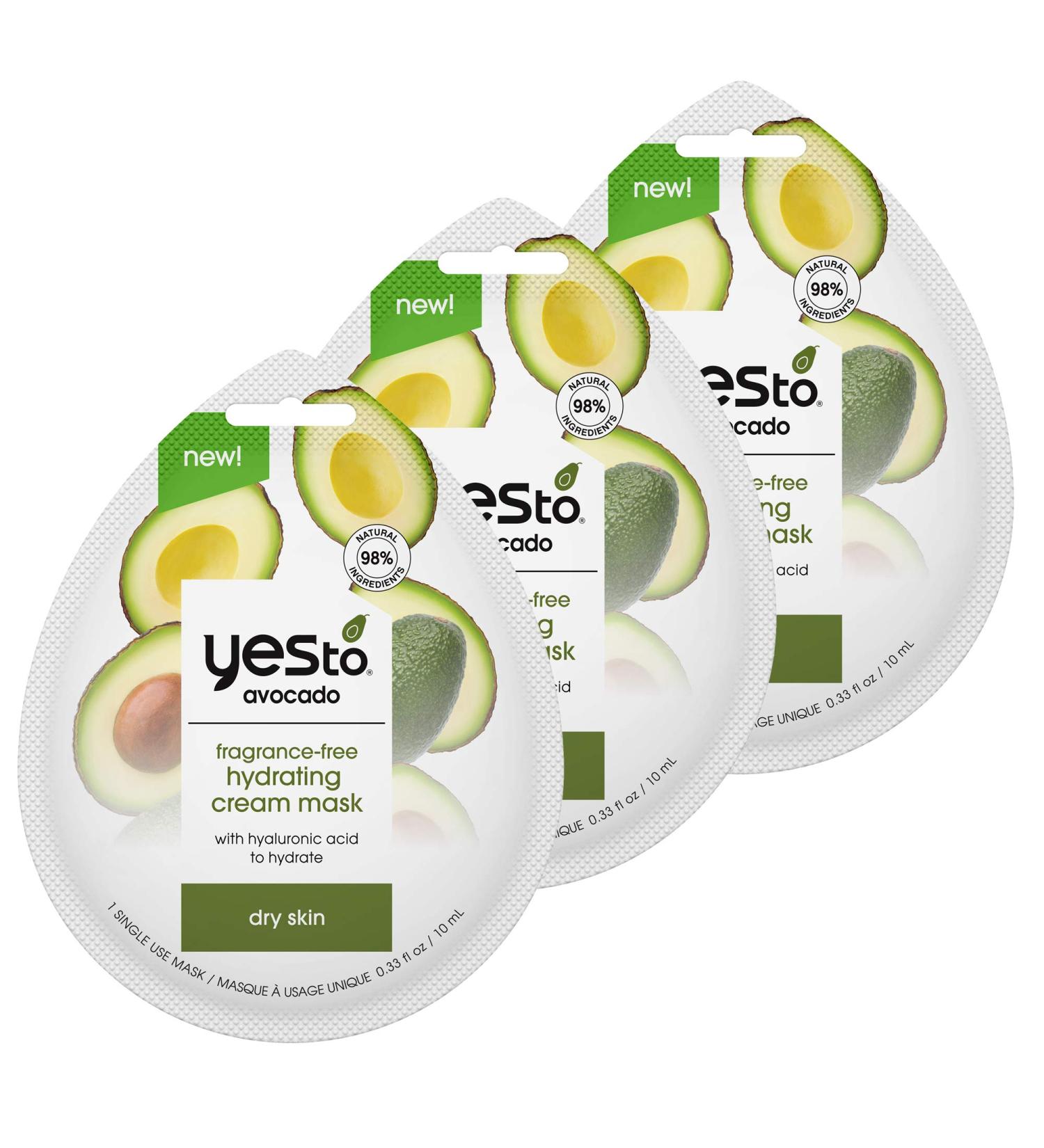 Yes To Avocado Hydrating Cream Mask 3-Pack - Pore Purging Formula for Dry Skin - Antioxidants & Hyaluronic Acid - Natural, Vegan & Cruelty Free - Buy Online on GoSupps.com