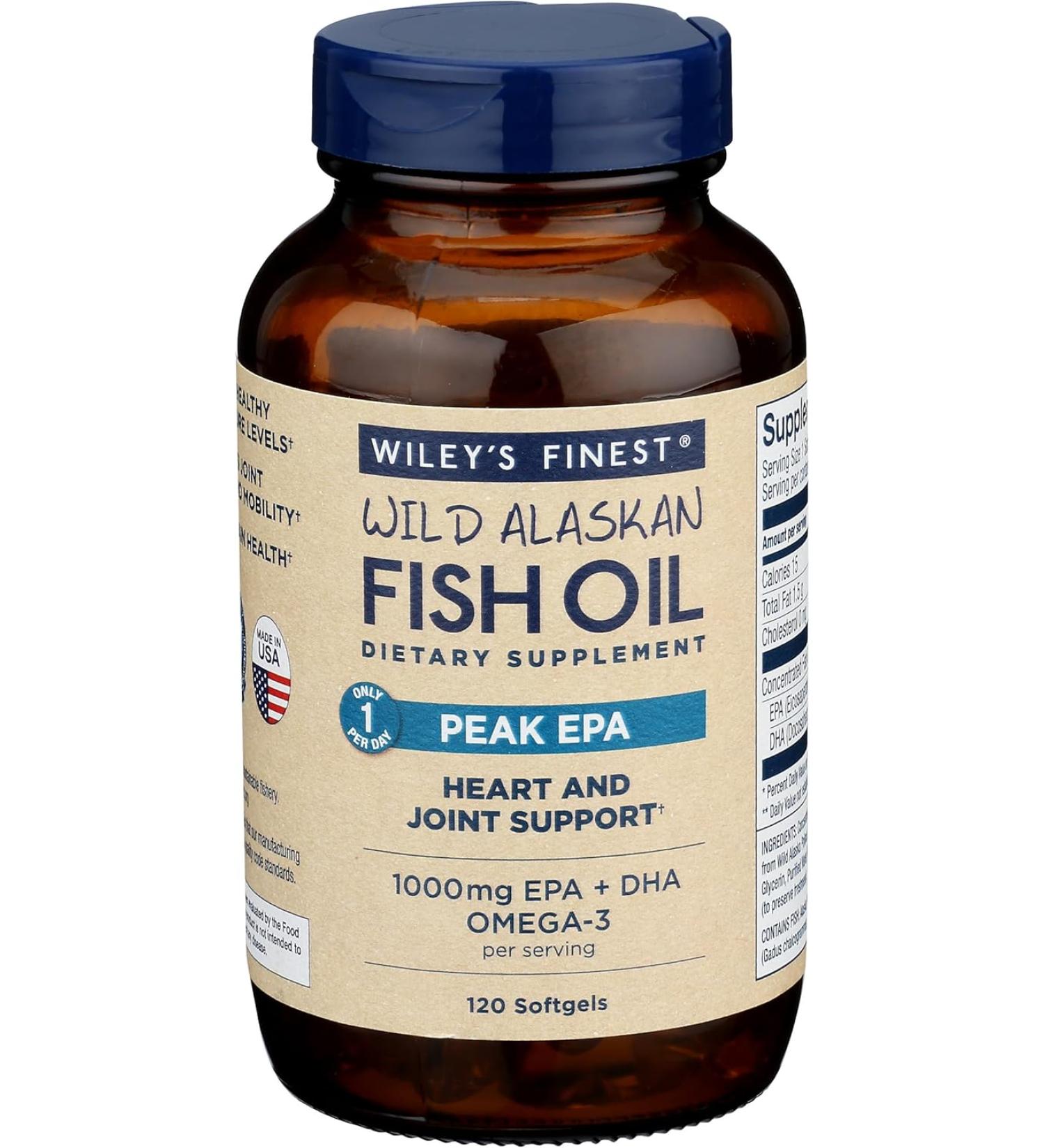 Wiley's Finest Wild Alaskan Fish Oil - Peak EPA 1250 mg | 120 Softgels - Buy Online on GoSupps.com