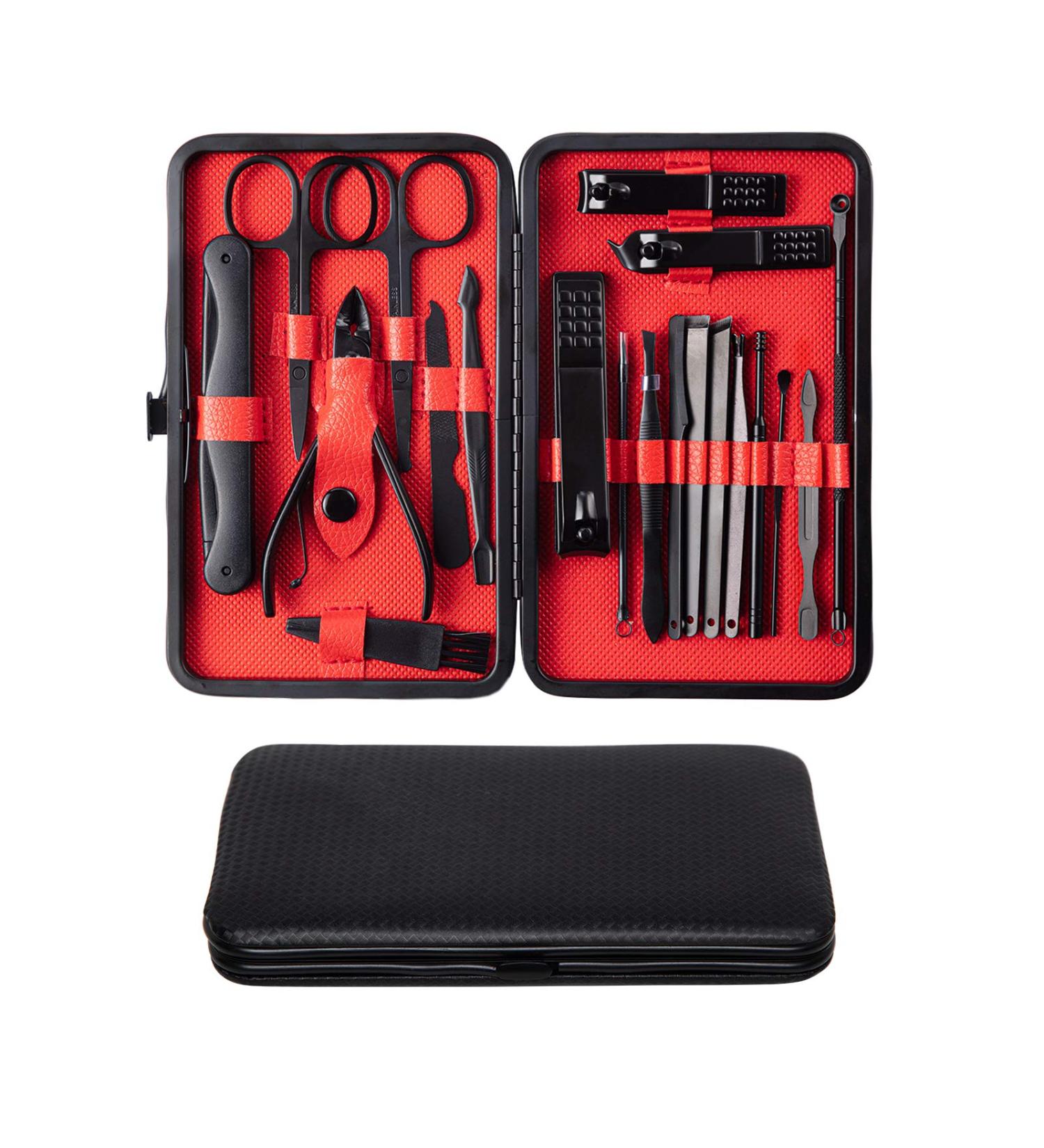 HC STAR 20 in 1 Manicure Set - Stainless Steel Nail Clippers Kit with Cuticle Scissors and Black Leather Case - Buy Online on GoSupps.com