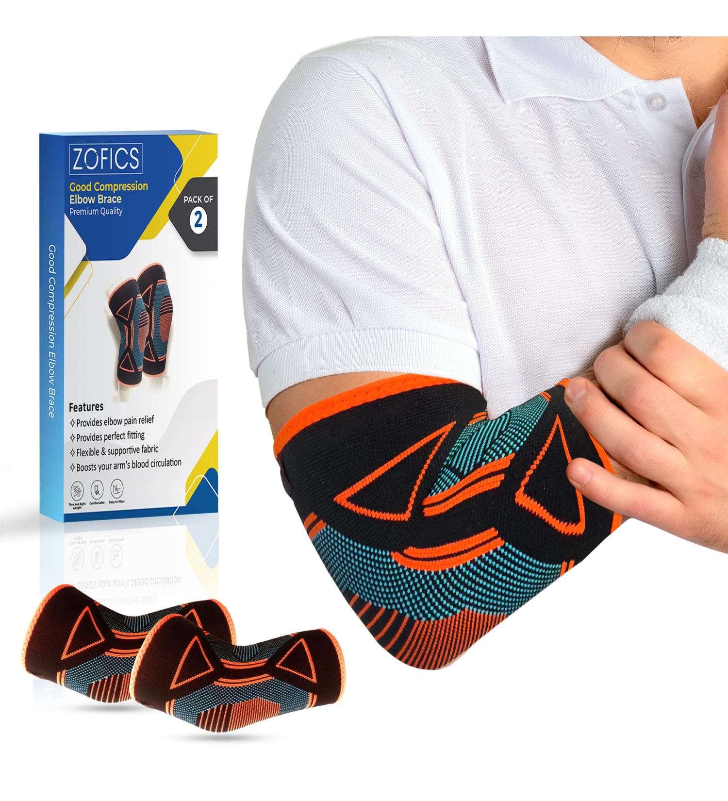 ZOFICS Elbow Brace Pack of 2 - Compression Sleeve for Tendonitis & Tennis Elbow - Buy Online on GoSupps.com