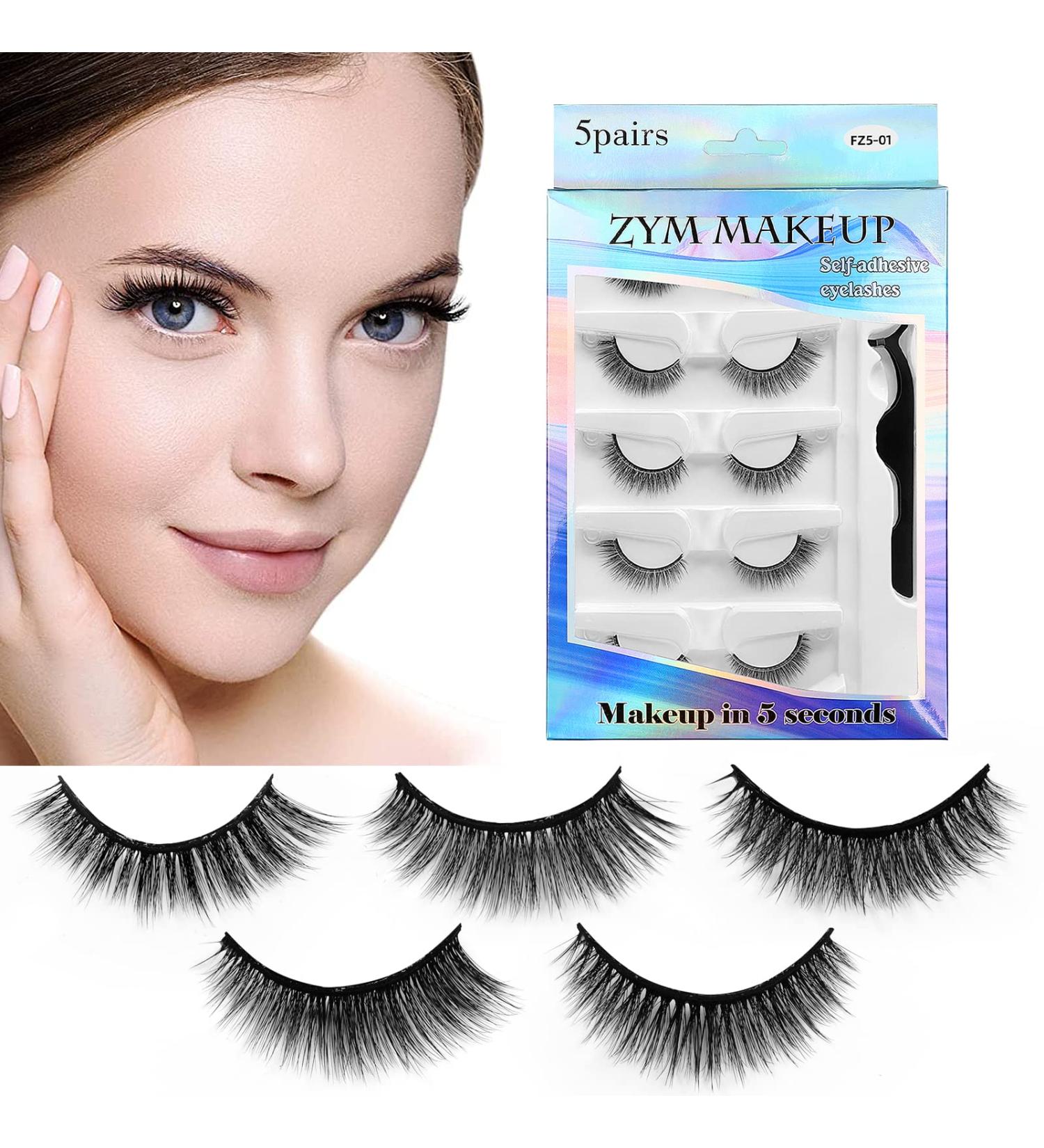 SAOTAENG Reusable Self Adhesive Natural Look Eyelashes - No Eyeliner or Glue Needed - Easy to Apply - 5 Pairs - Buy Online on GoSupps.com