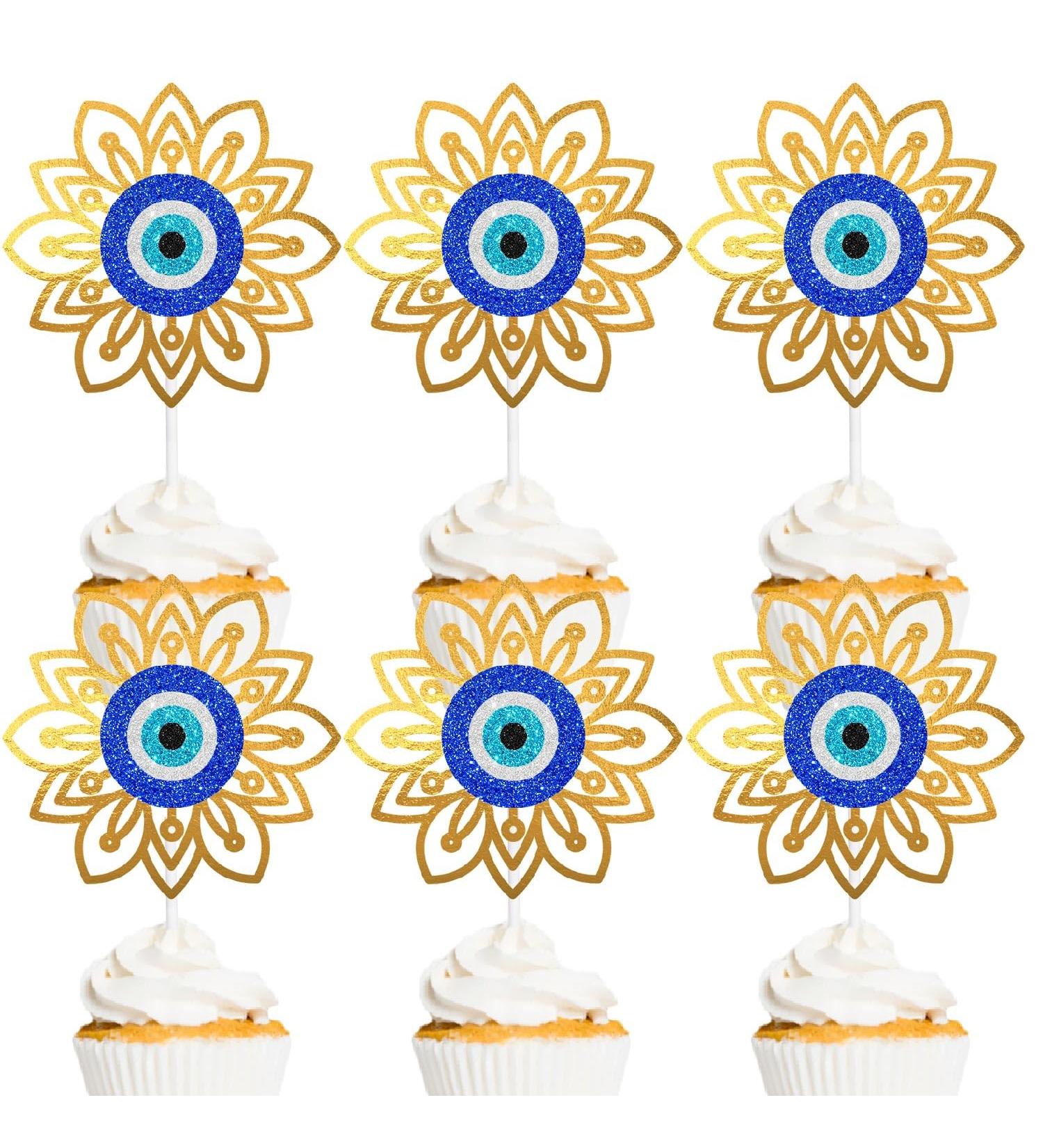 Evil Eye Themed Happy Birthday Cupcake Toppers 18-PC Set - This is a great evil eye birthday party or baby shower party third eye decoration for a boy or girl - SugarGera CU-EVIL-Y1 - Buy Online on GoSupps.com