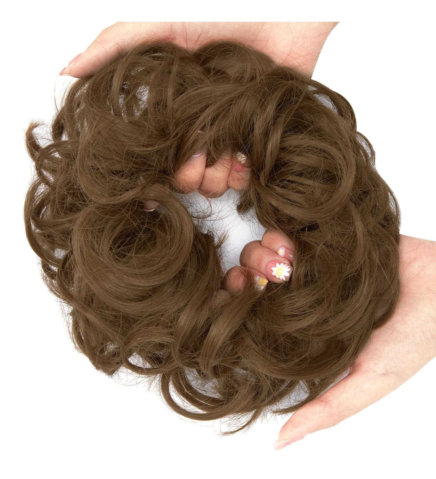Messy Bun Hair Piece Scrunchie Extension - Curly Wavy Updo Chignon Ponytail | Ginger Brown - 1 PCS - Buy Online on GoSupps.com