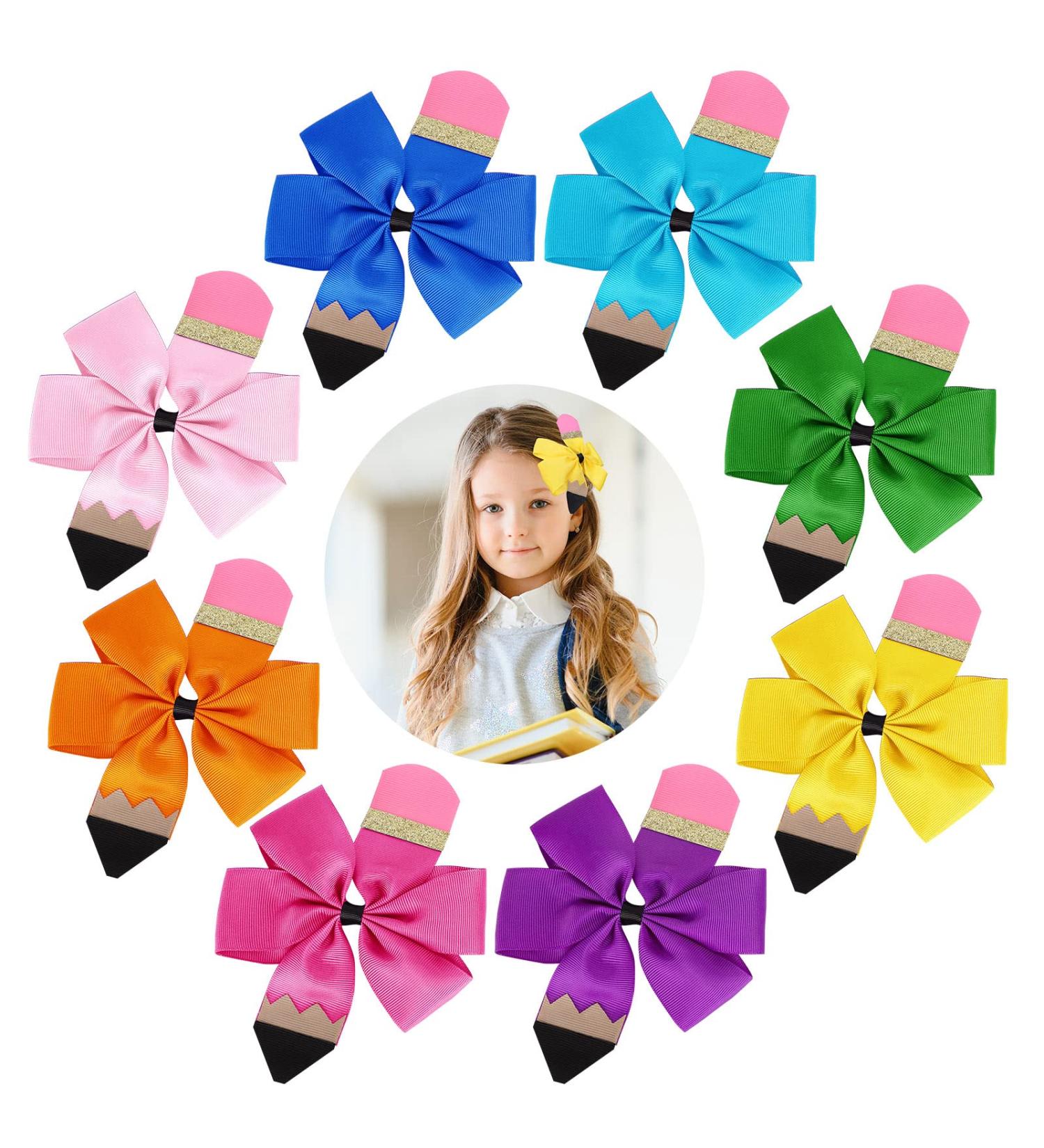 Whaline 8Pcs Back to School Bow Hair Clips - Colorful Pencil Hair Bows for Girls - Cheerleader Hair Accessories - Buy Online on GoSupps.com