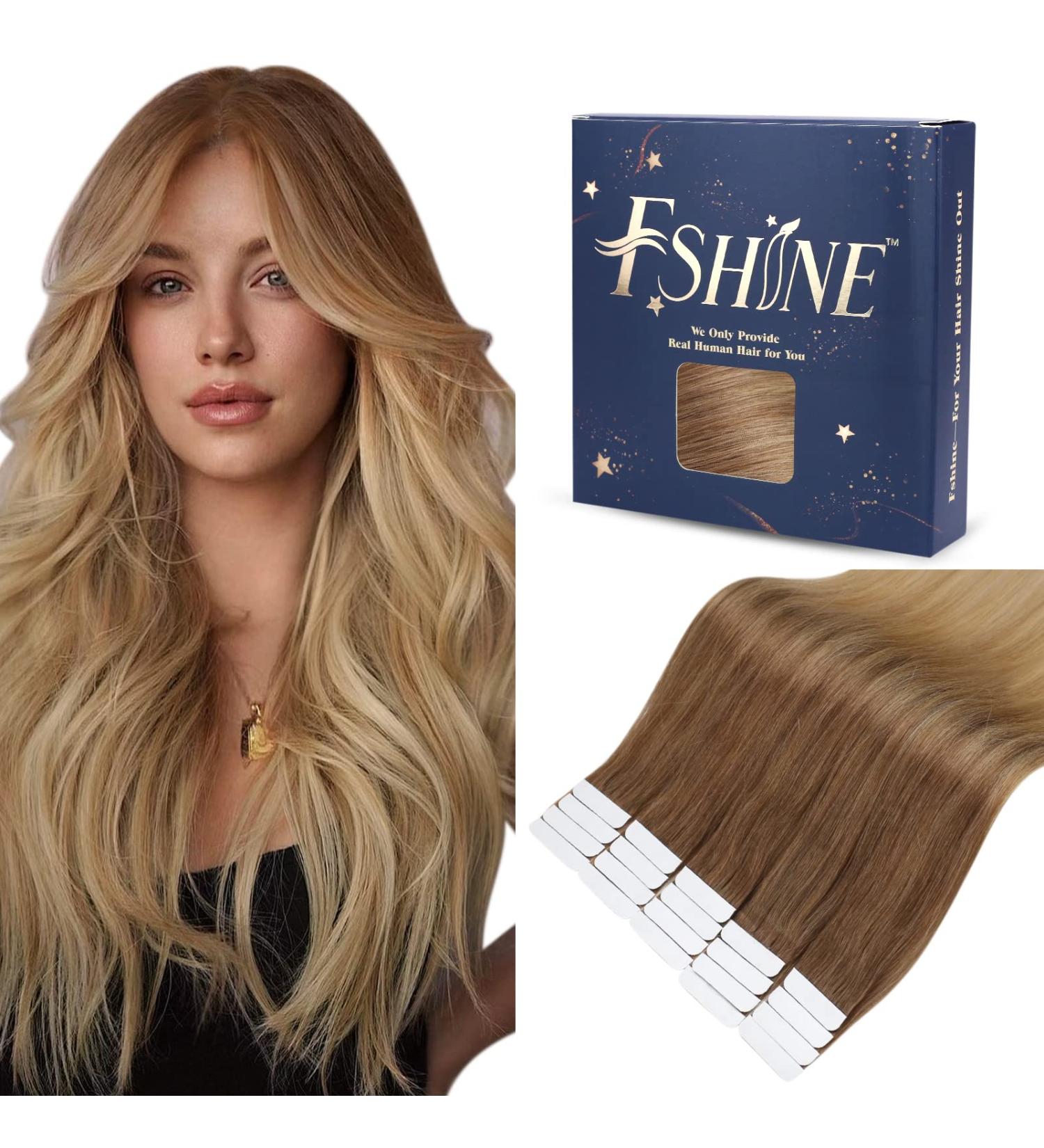 FSHINE 35cm Ombre Tape In Hair Extensions - Real Hair Golden Brown to Dark Blonde 20 Pieces 50g - #BA10/14 - Buy Online on GoSupps.com