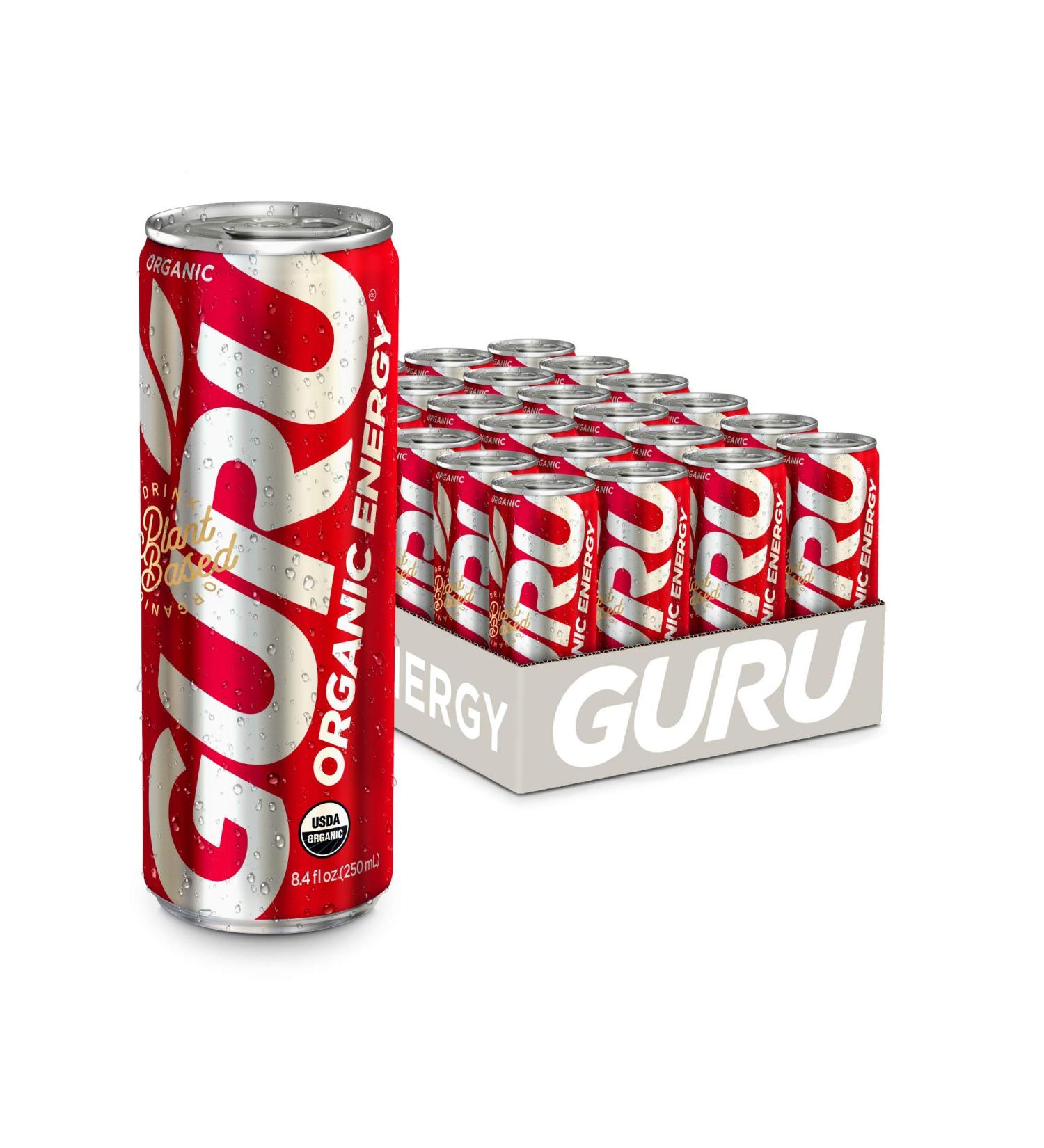GURU | Original Plant-Based Energy Drink | Recharge with Good Energy from Green Tea | Natural & Organic Ingredients | Healthy Energy drinks to Help Stay Focused | Refreshing Taste | 8.4oz (Pack of 24) - Buy Online on GoSupps.com
