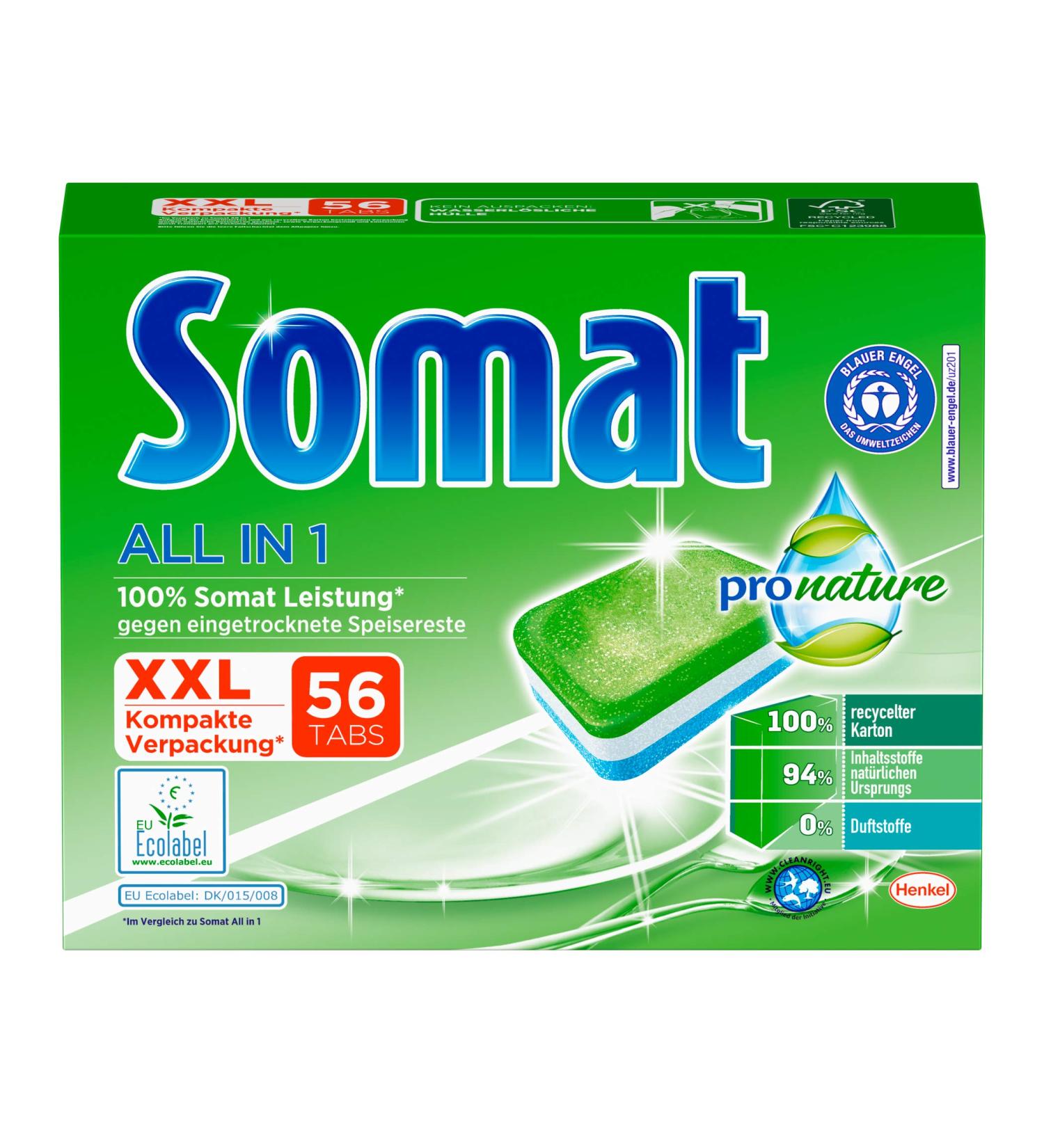 Somat All in 1 Pro Nature Dishwasher Tabs - Eco-Friendly 56 Tabs with Water-Soluble Film for 100% Performance | International Shipping Available - Buy Online on GoSupps.com