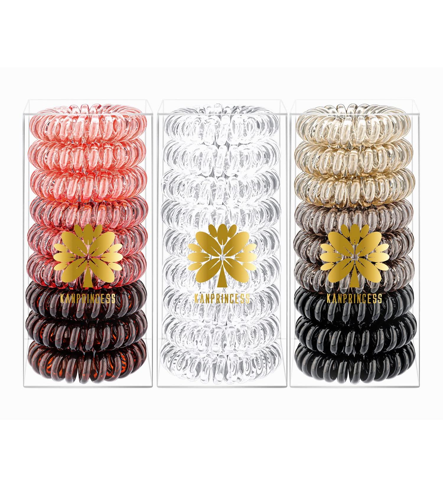 KANPRINCESS Spiral Hair Ties Set - 27 PCS No Crease Coil Phone Cord Hair Ties for Thick Hair - Women Ponytail Holder Elastics - Buy Online on GoSupps.com