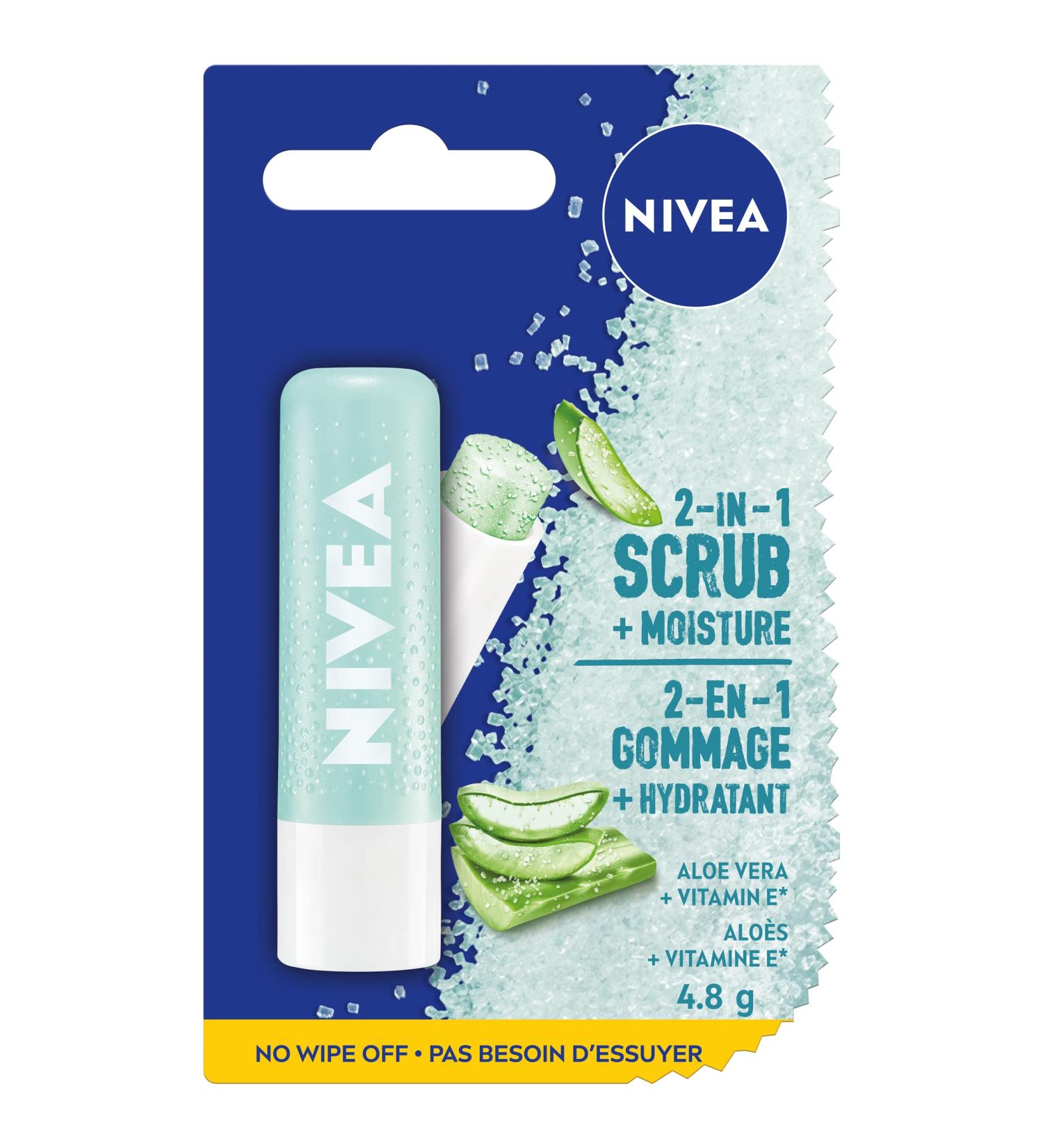 NIVEA 2-in-1 Moisturizing Lip Scrub 4.8g | Exfoliating & Enriched with Aloe Vera - Buy Online on GoSupps.com