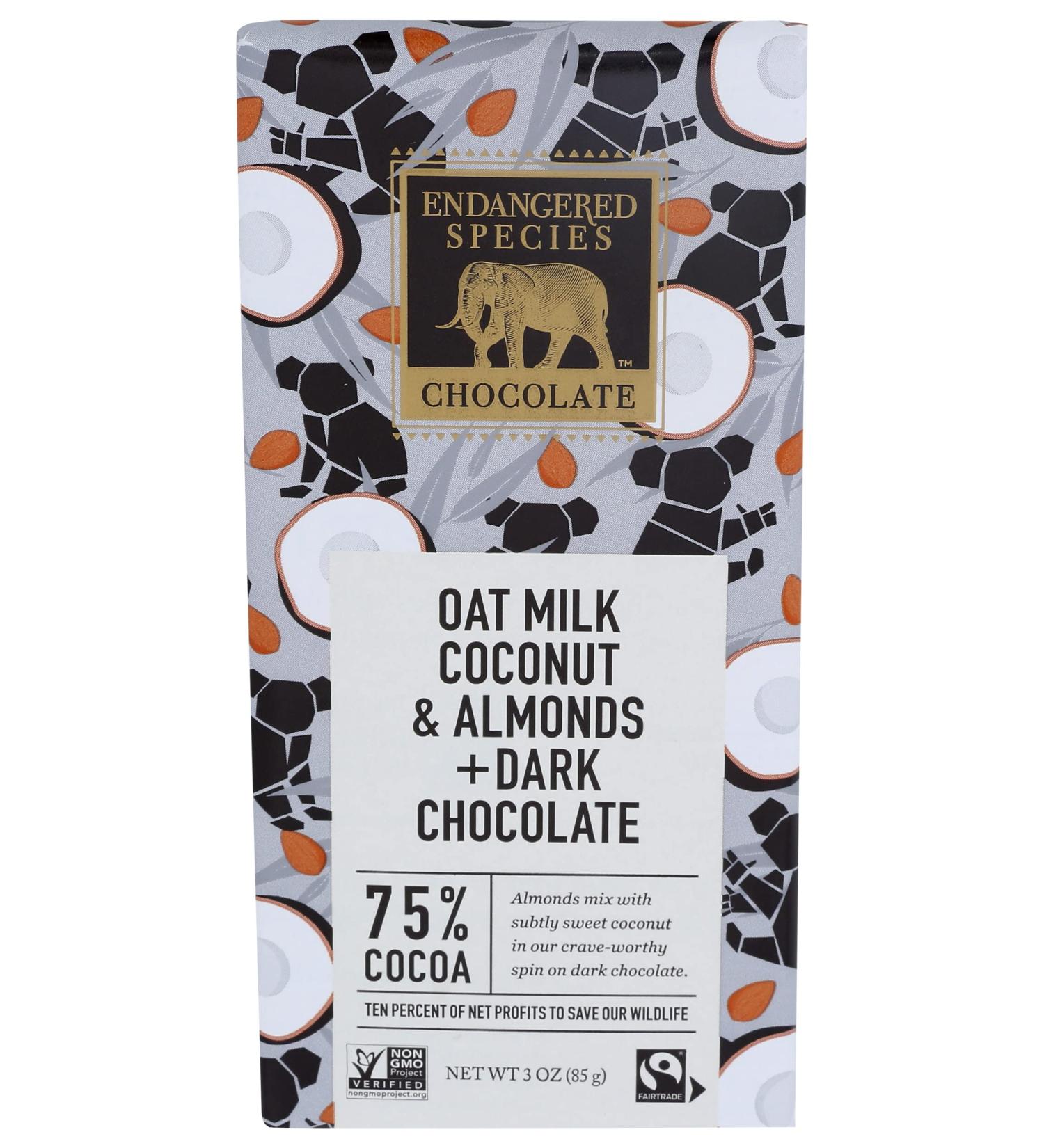 Endangered Species Chocolate Oat Milk Coconut & Almond Dark Chocolate 75% Cocoa - 3 oz (85 g) - Buy Online on GoSupps.com