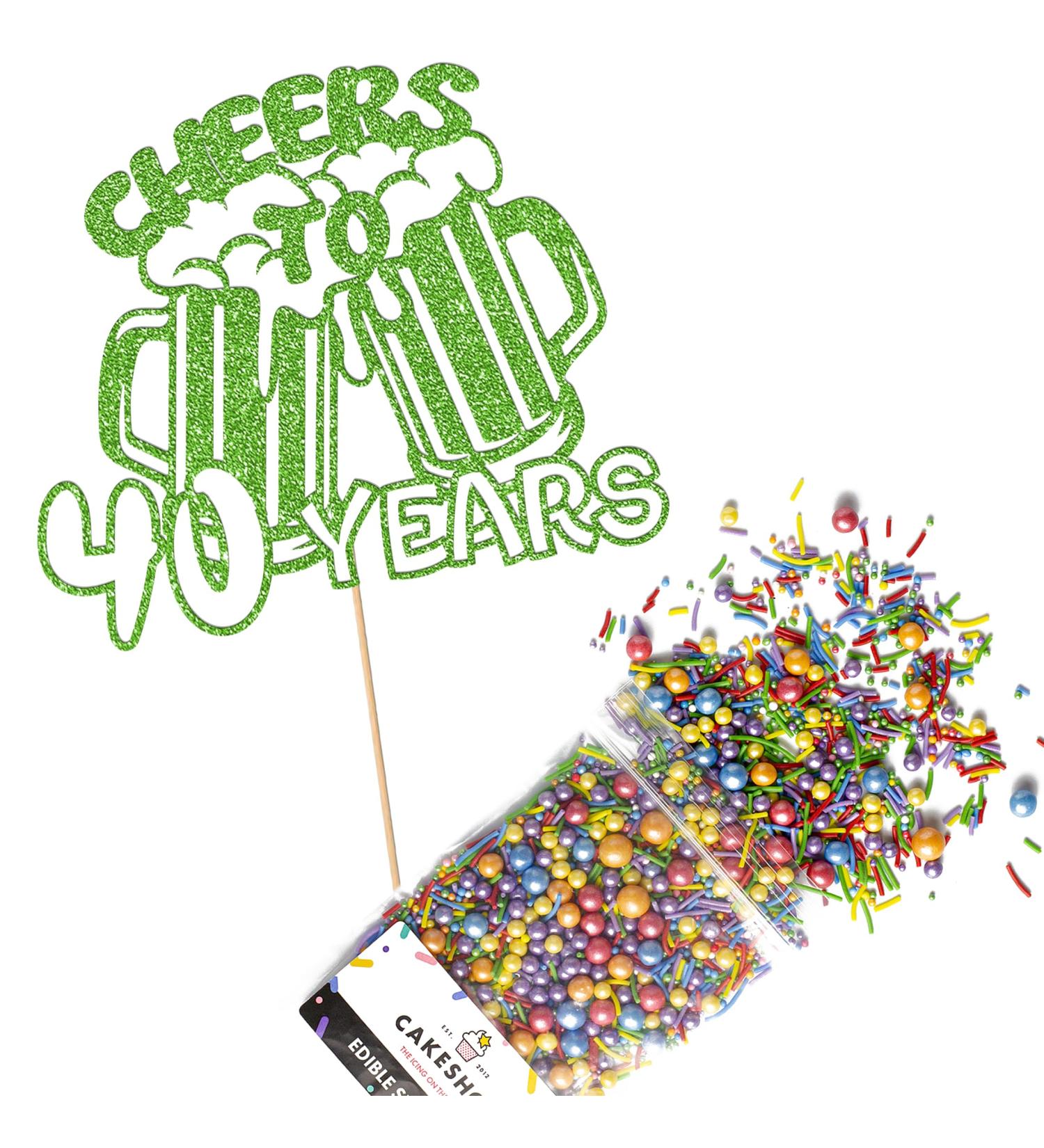 Cakeshop Cake Decoration Pack | Cheers Beers Happy Birthday Premium Double Sided Glitter Card Cake Topper & 25g Party Pack of Cake Sugar Sprinkles | Custom Age Cake Decorations (Green) Non-Prime Glitter Card: Green - Buy Online on GoSupps.com