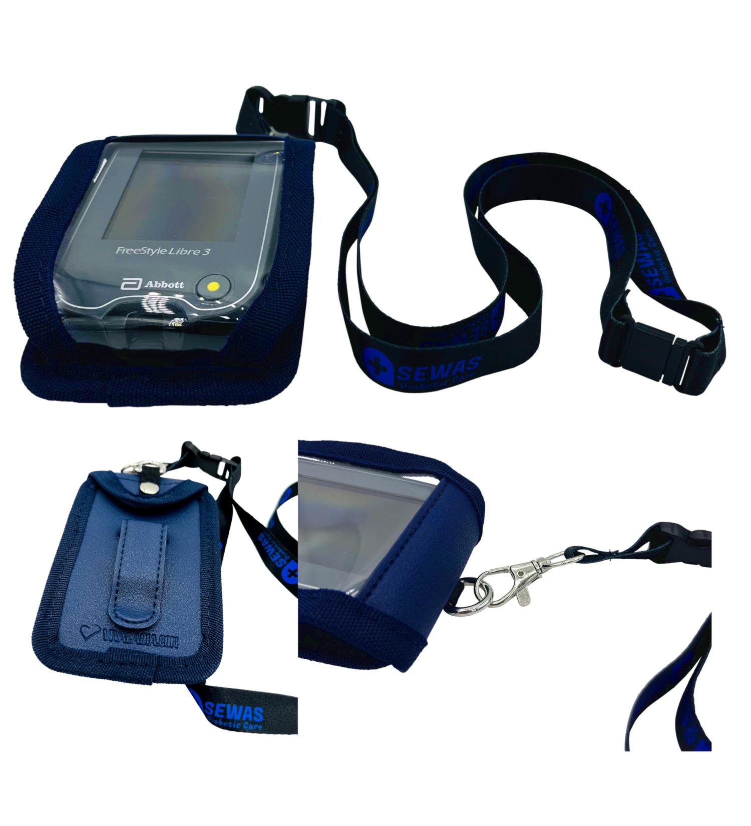 Sevas Diabetic Care Shoulder Bag for Freestyle Libre 1 2 & 3 - Dark Blue with Belt Clip & Viewing Window - Perfect for Diabetes Management - Buy Online on GoSupps.com