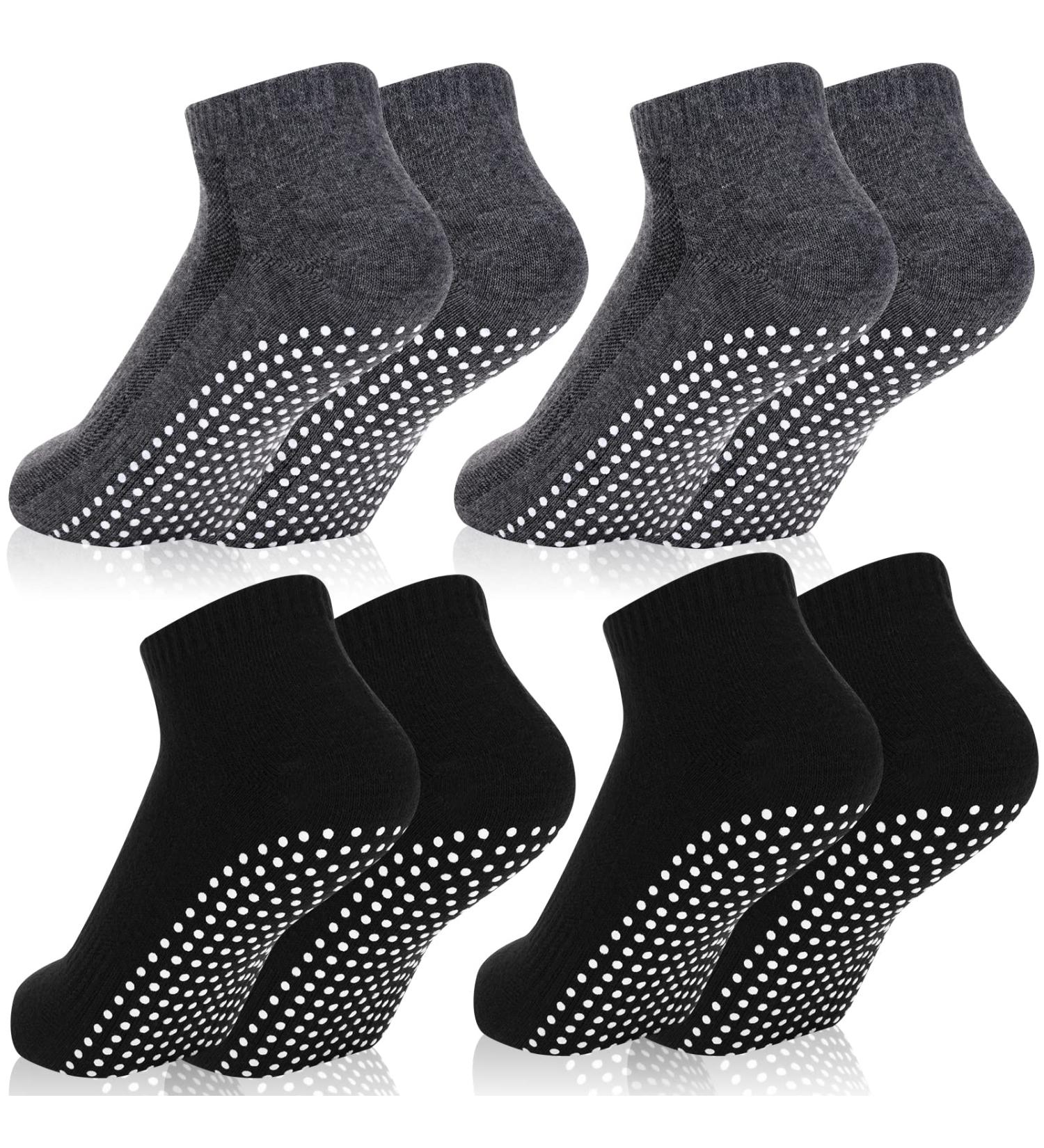 Smilcloud Non-Slip Stopper Socks for Women & Men - Yoga Ballet Pilates & Hospital Use | 4 Pairs Dark Gray & Black - Buy Online on GoSupps.com