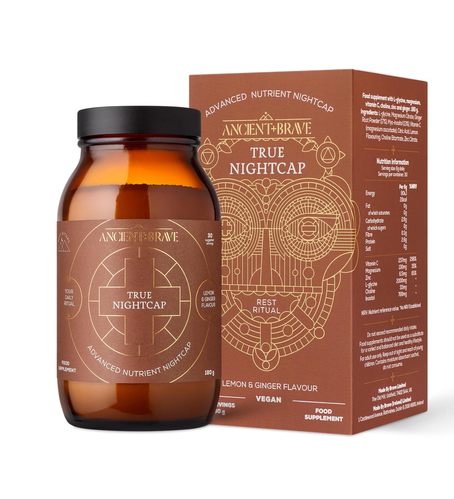 Ancient + Brave | True Nightcap 180g Jar | Zinc Magnesium Vitamin C Rich in Amino Acids | Helps Digestion Restores & Rejuvenates Sleep | Warm Lemon & Ginger Note - Buy Online on GoSupps.com