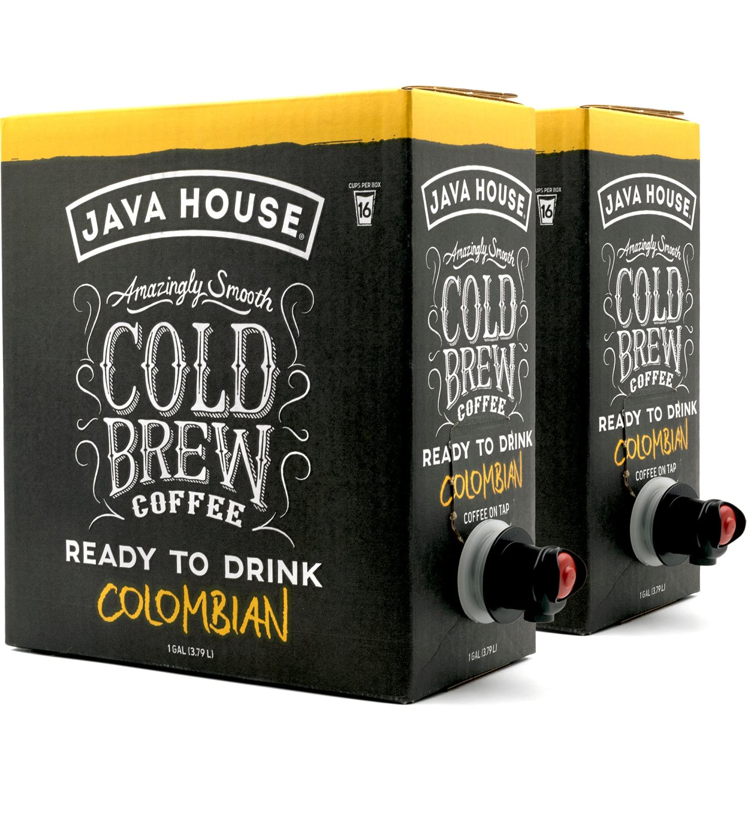 Java House Cold Brew Coffee On Tap (1 Gallon / 128 Fluid Ounce Each Box) Not a Concentrate No Sugar Ready to Drink Liquid (Colombian 2 Pack)