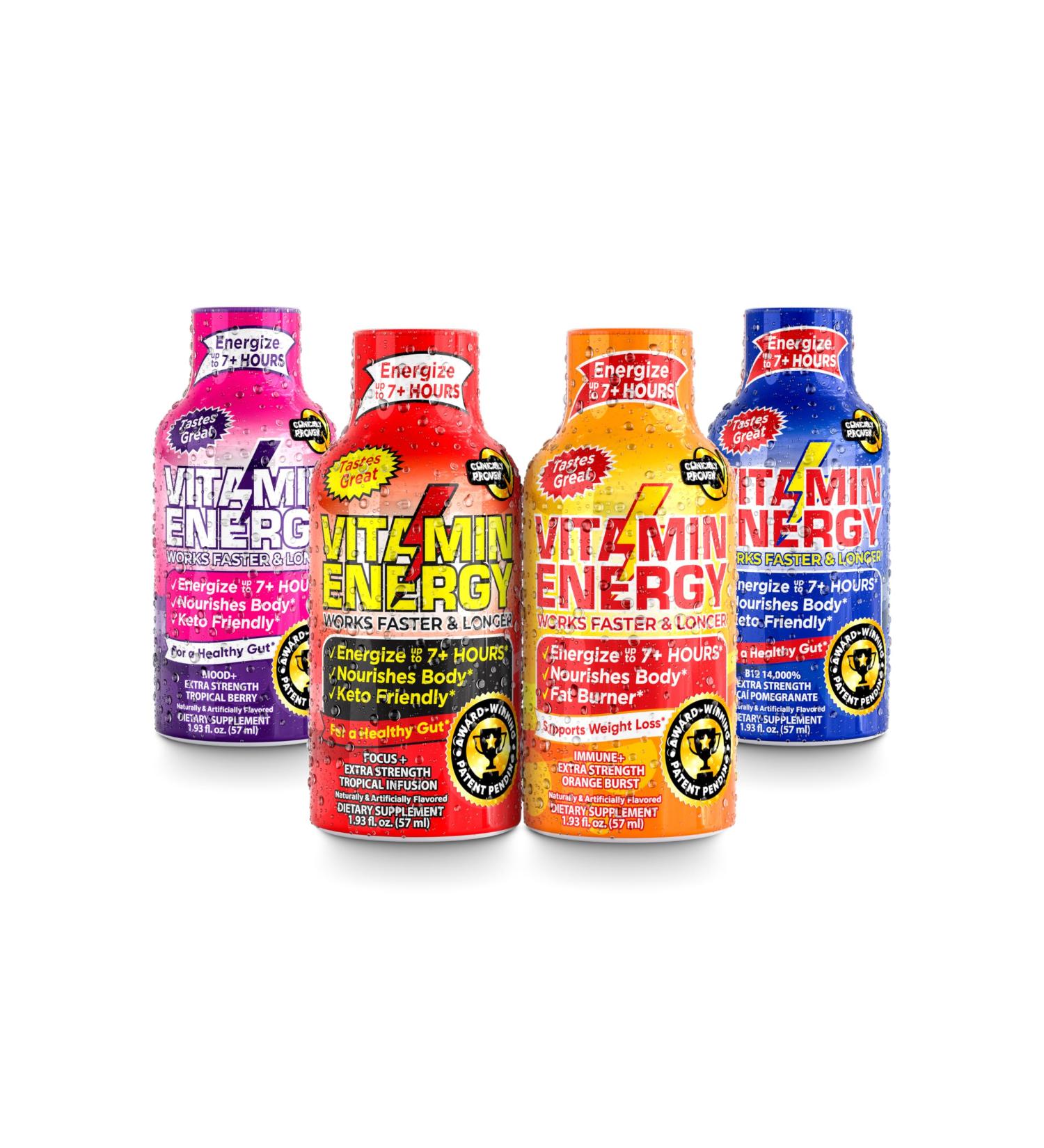 Vitamin Energy Variety Energy Drink Shots - Mood+ Focus+ Immune+ Energy+ | 7+ Hours of Energy | 1.93 Fl Oz 4 Count - International Shipping Available - Buy Online on GoSupps.com