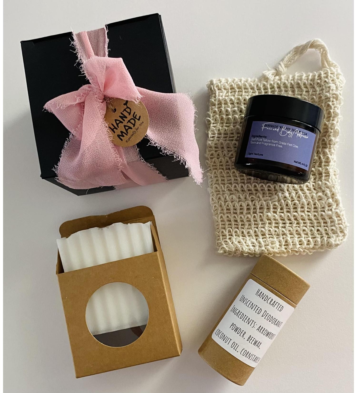 Handcrafted Natural Beauty Gift Set with Tallow Soap Unscented Deodorant Whipped Tallow Balm Soap Sleeve - Buy Online on GoSupps.com