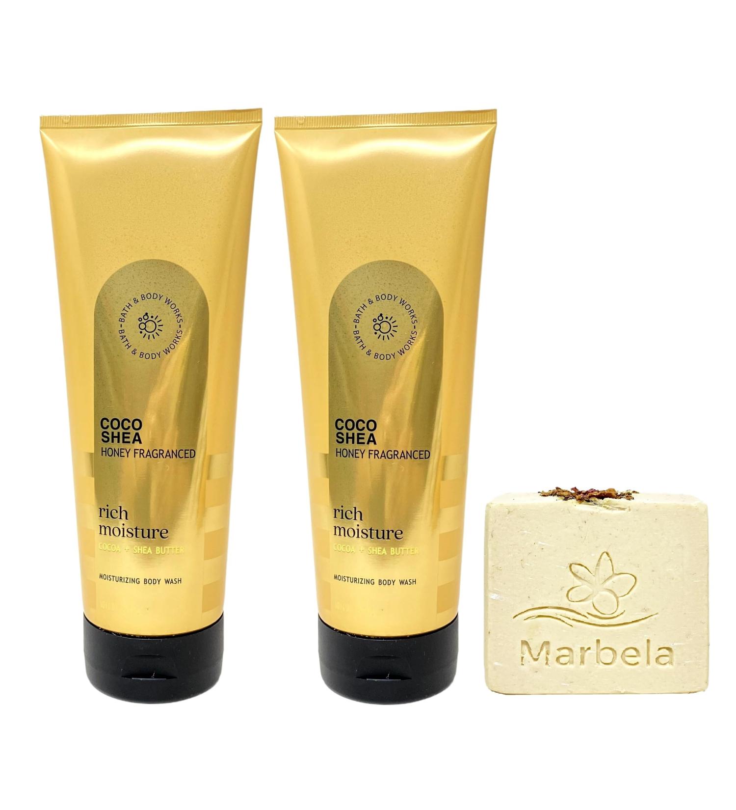 Bath & Body Works Coco Shea Honey Fragranced Rich Moisture 2 Pack Moisturizing Body Wash Bundle with a Creamy Rose Soap - Full Size