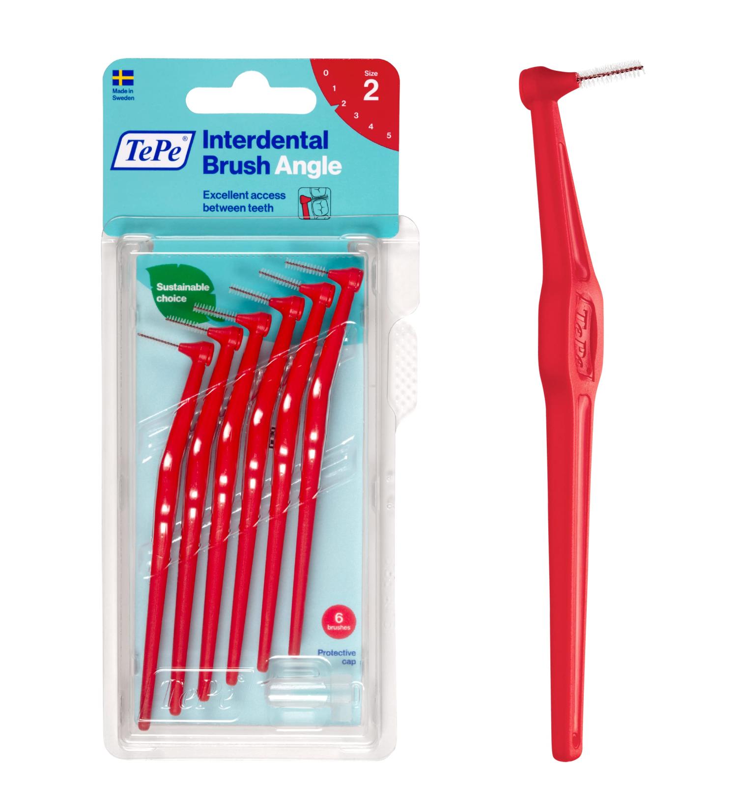 TePe Angle Red Interdental Brushes (0.5mm Size 2) - 6 Count Pack - Buy Online on GoSupps.com