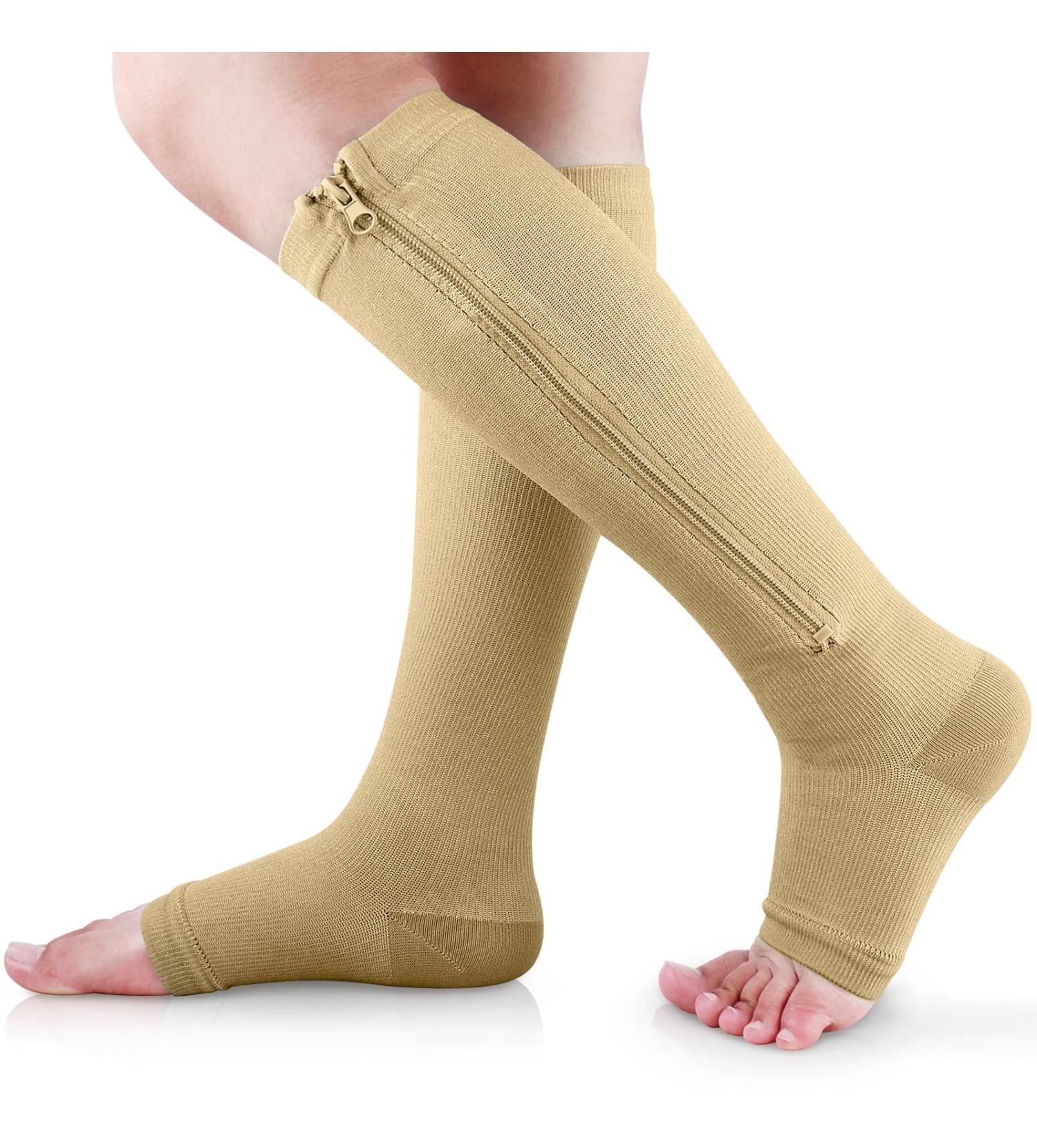 Ailaka Open Toe Compression Socks 15-20 mmHg for Women Men - 1 Pair, 3X-Large Beige - Knee High Support for Varicose Veins, Edema, Swollen Feet - Medical Grade Graduated Hosiery for Pregnancy Recovery - Buy Online on GoSupps.com