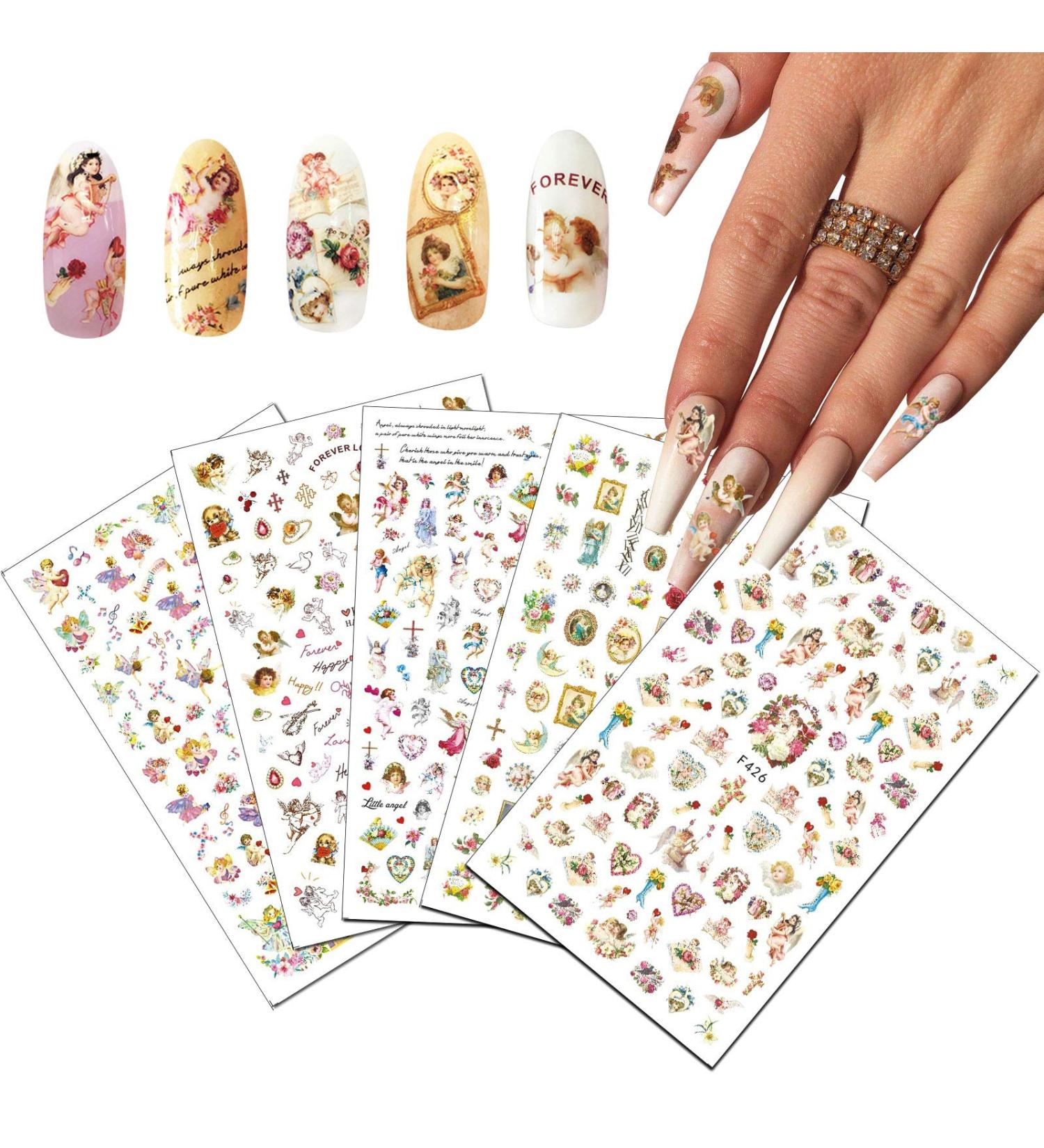 Nail Stickers EBANKU Angel Nail Art Stickers 3D Self Adhesive Stickers for Nails Angel Nail Decals Cupid Baby Love Flower Nail Art Decoration DIY Manicure Nail Design - Buy Online on GoSupps.com