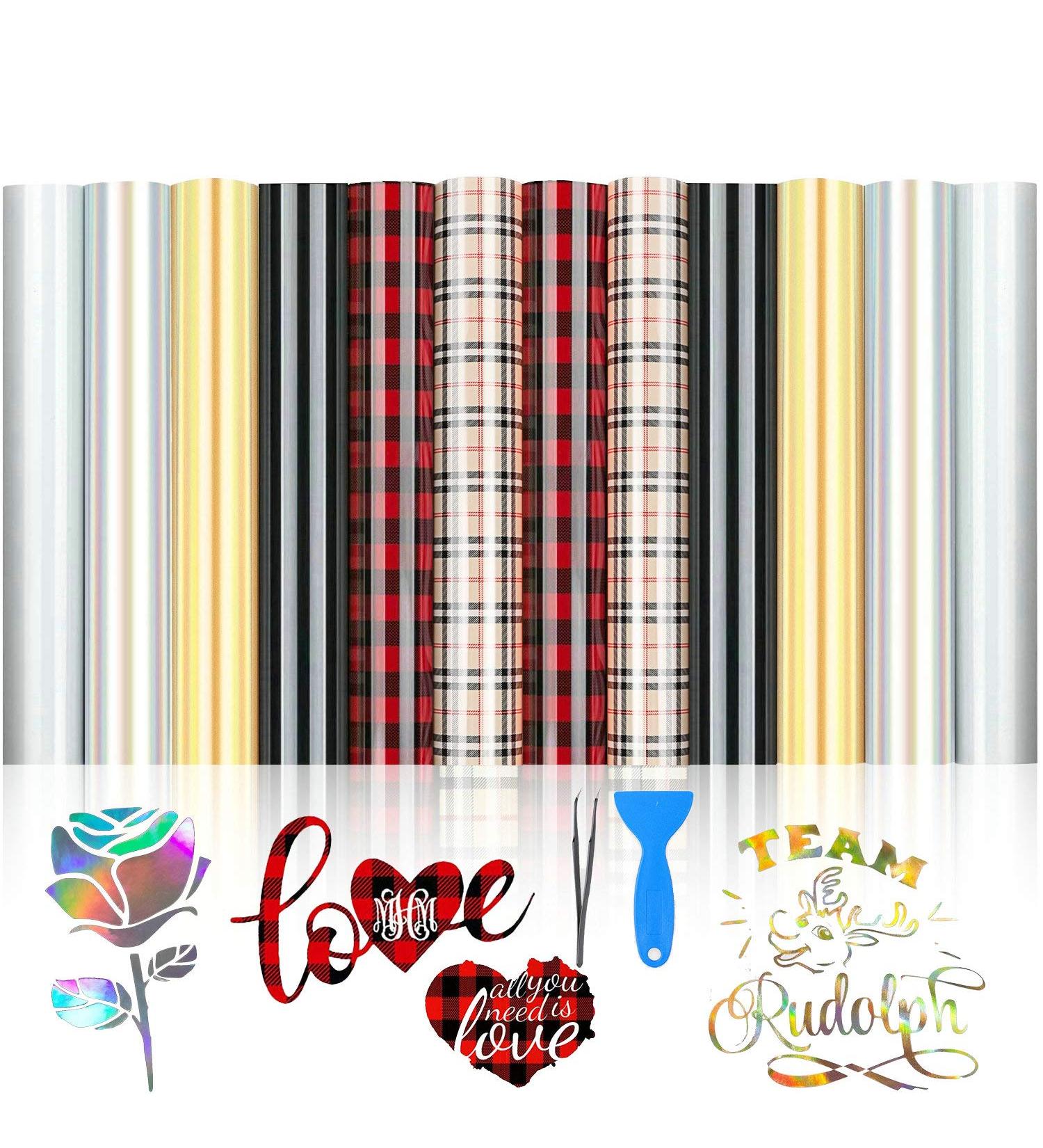 Holographic Pattern HTV Heat Transfer Vinyl Bundle - 12 Pre-Cut Sheets - Vintage Style | Ideal for Cricut, T-Shirts, and DIY Crafts - Buy Online on GoSupps.com