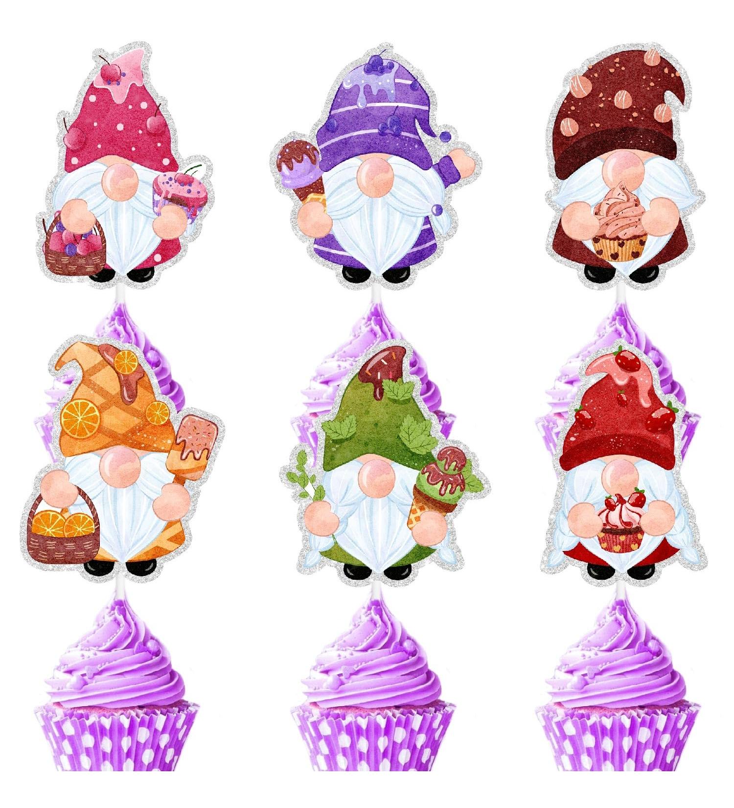 Kids' Ice Cream Dessert Themed Gnome Happy Birthday Cupcake Toppers Set of 18 Pieces - These are great ice cream-themed parties baby shower parties or birthday party decorations for boys and girls - Buy Online on GoSupps.com