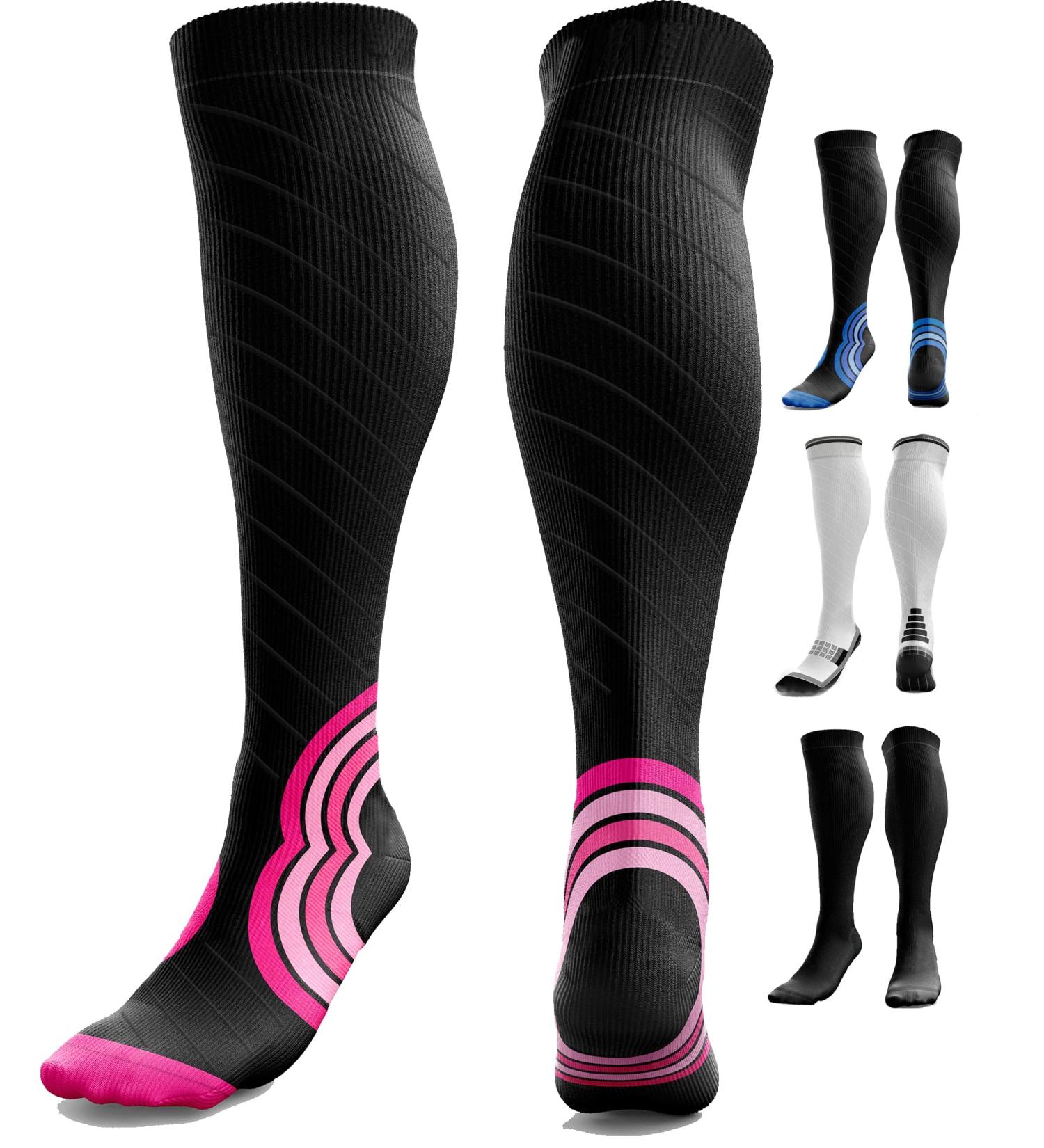 aZengear Compression Socks (20-30mmHg) for Anti DVT & Flight Travel Support - S/M Black/Pink - Buy Online on GoSupps.com