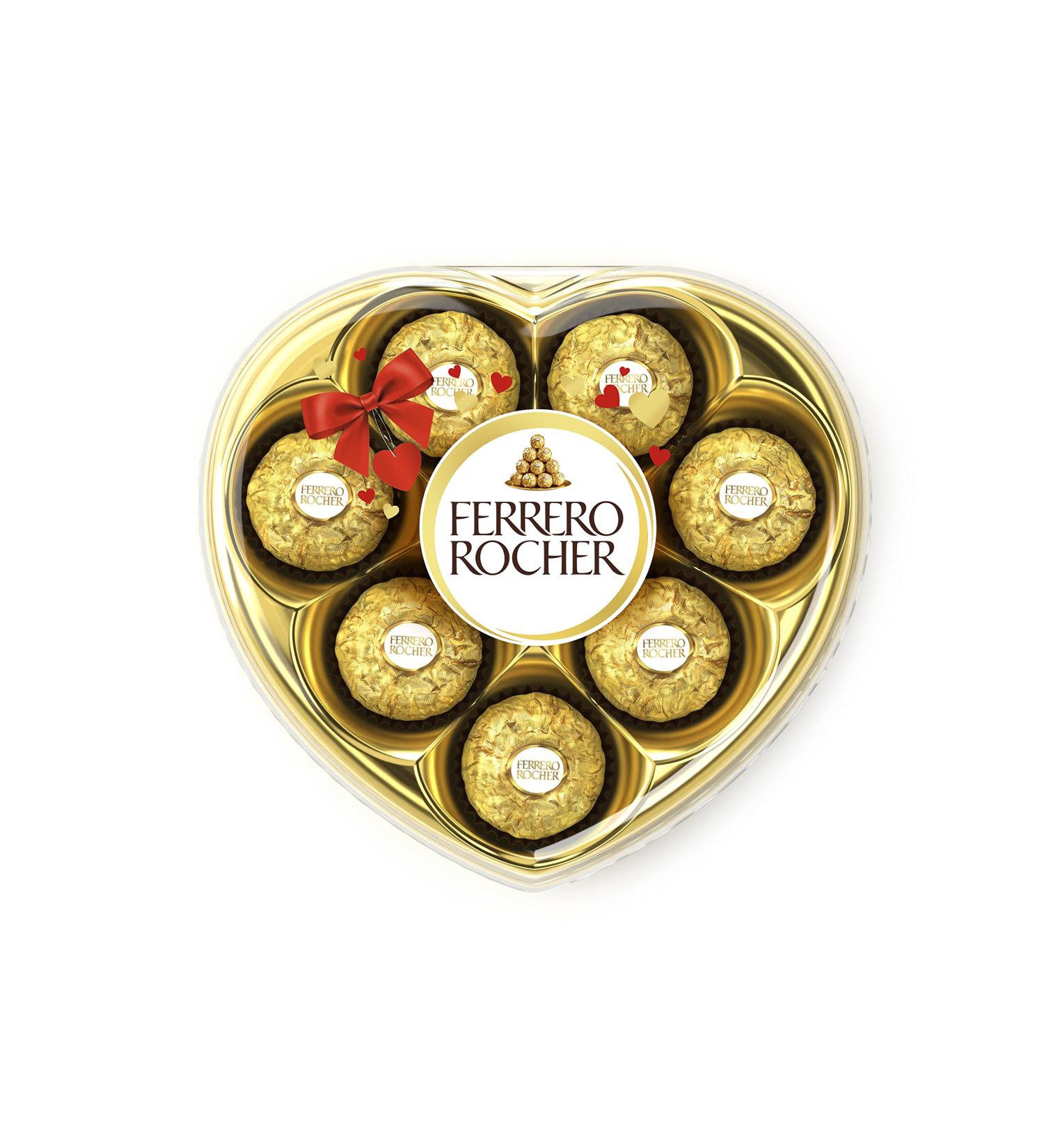 FERRERO ROCHER Fine Hazelnut Milk Chocolate Heart Shaped Gift Box 8 Count Individually Wrapped Chocolate Valentines Day Chocolate 100 Grams Ferrero Rocher 8 pieces - Buy Online on GoSupps.com