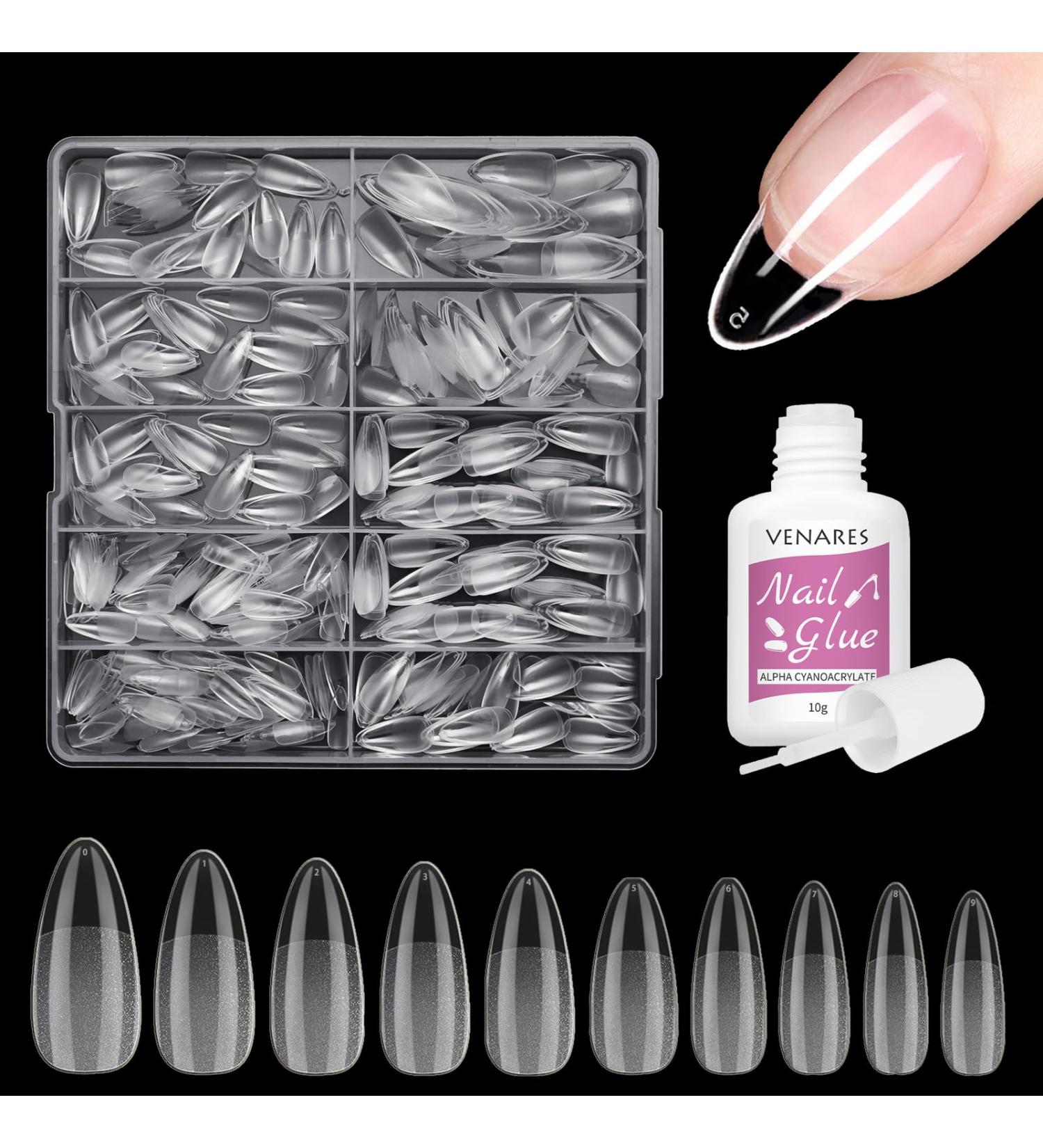 Venares 500 Almond Nail Tips - Short Pre-Polished Soft Gel Tips with Glue | 10 Sizes for Perfect Nails - Buy Online on GoSupps.com