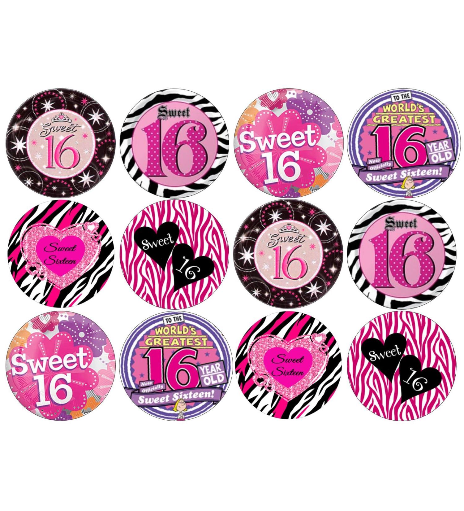 24 Girl Sweet 16 Edible Wafer Cup Cake Toppers