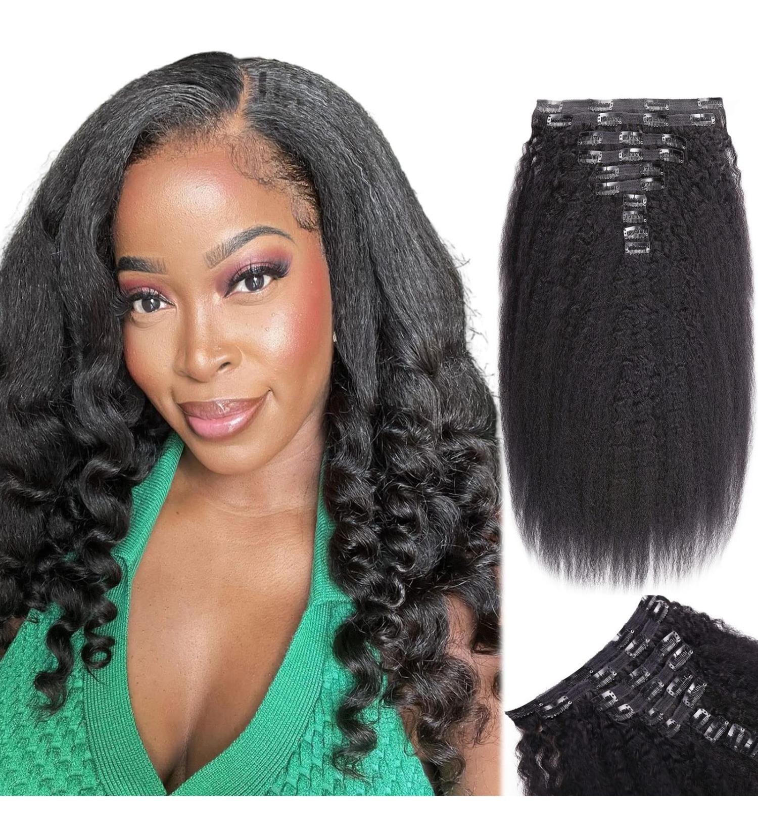 Black Kinky Straight Clip In Hair Extensions - 14 Inch - 120g - Pack of 10 - Buy Online on GoSupps.com
