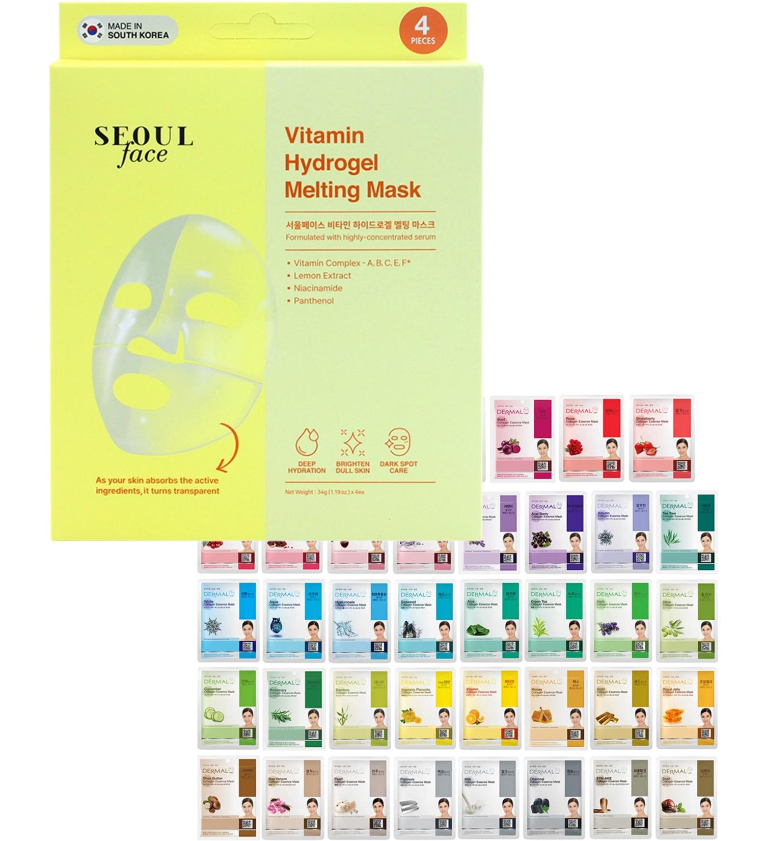 DERMAL 39 Combo Pack Sheet Mask + Vitamin Hydrogel Melting Jelly Gel Mask 4ea Bundle - Buy Online on GoSupps.com
