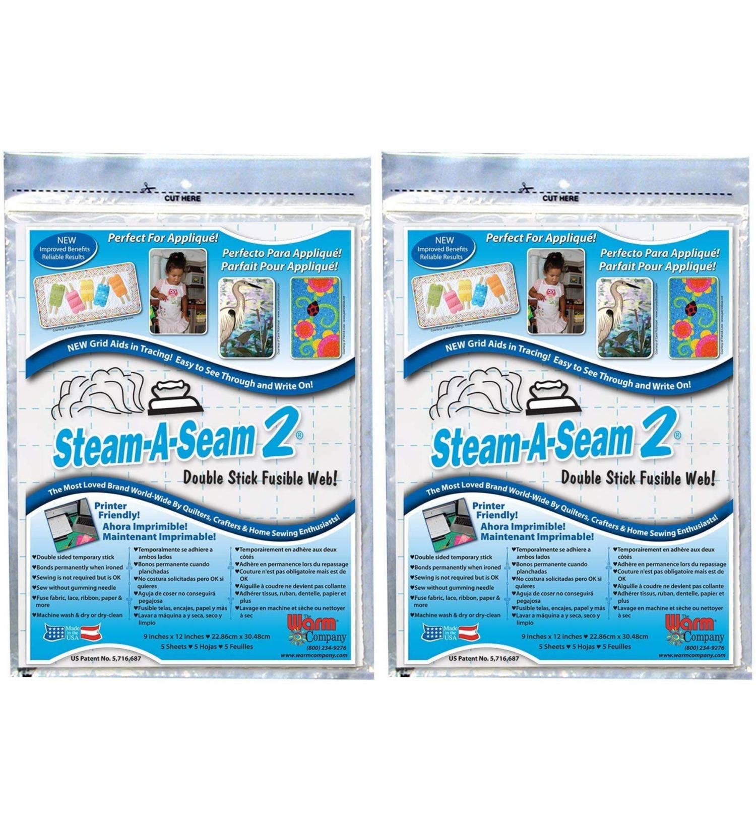 Warm Company Steam-A-Seam 2 Double Stick Fusible Web-9X12 Sheets 5/Pkg (5517) (2-Pack of 5)