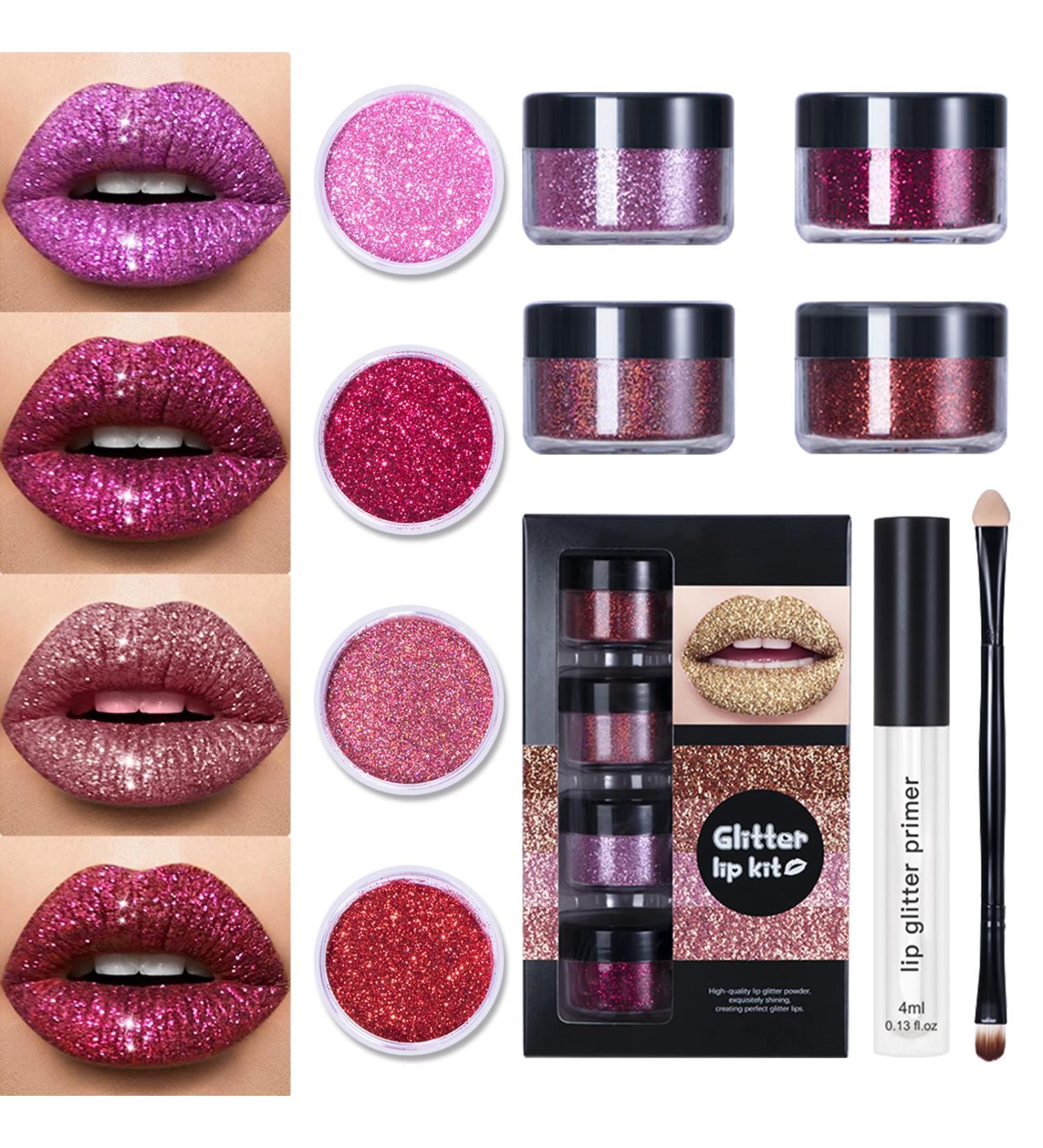 LOKFAR 4 Colors Glitter Lip Kit - Waterproof & Long Lasting Shiny Diamond and Metallic Lip Makeup Set - Buy Online on GoSupps.com