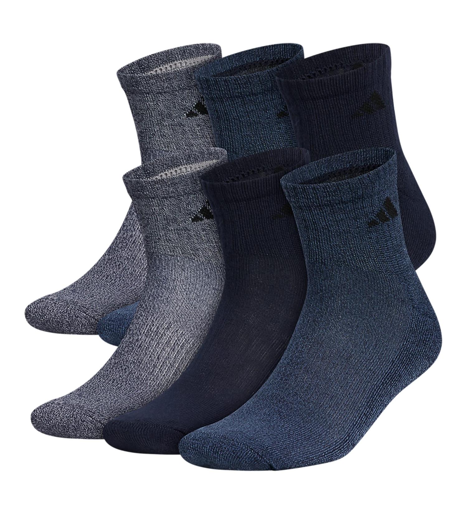 adidas Men's 6-Pack Athletic Cushioned Quarter Socks - Large, Legend Ink Blue/Tech Ink Blue/Light Onix Grey - Buy Online on GoSupps.com