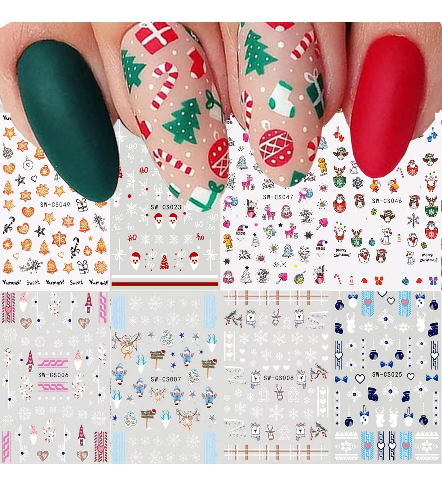 10 Sheets Christmas Nail Art Stickers Decals Self-Adhesive Xmas Reindeer Snowman Nail Supplies Nail Art Design Decoration Accessories - Buy Online on GoSupps.com