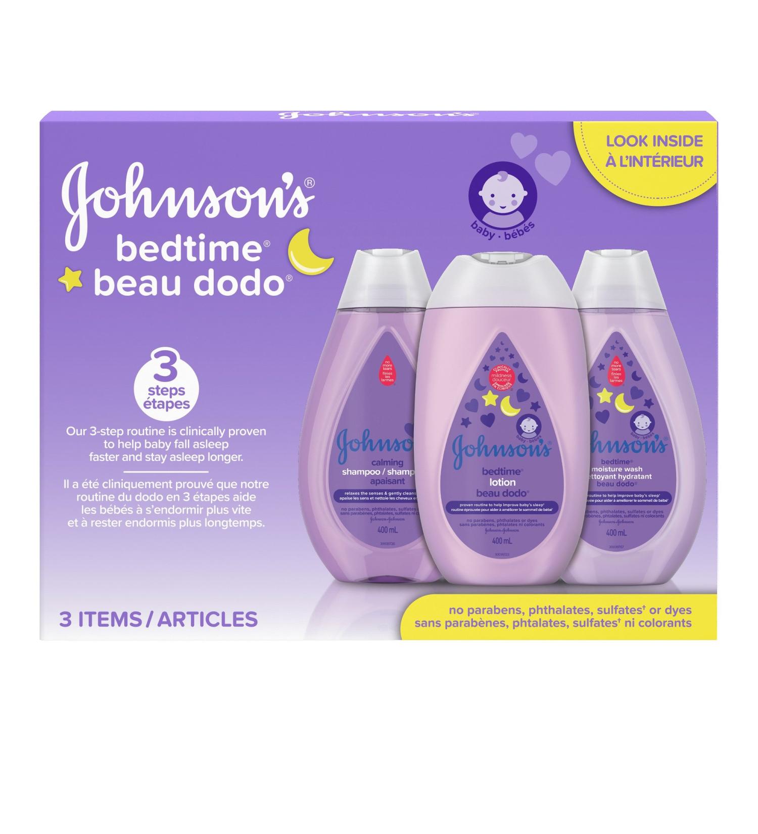 Johnson's Baby Bedtime Gift Set 3 count Moisturizing Lotion and Cream for Dry Skin Baby Wash Baby Shampoo (3 X 400ml) Bed Time - Buy Online on GoSupps.com