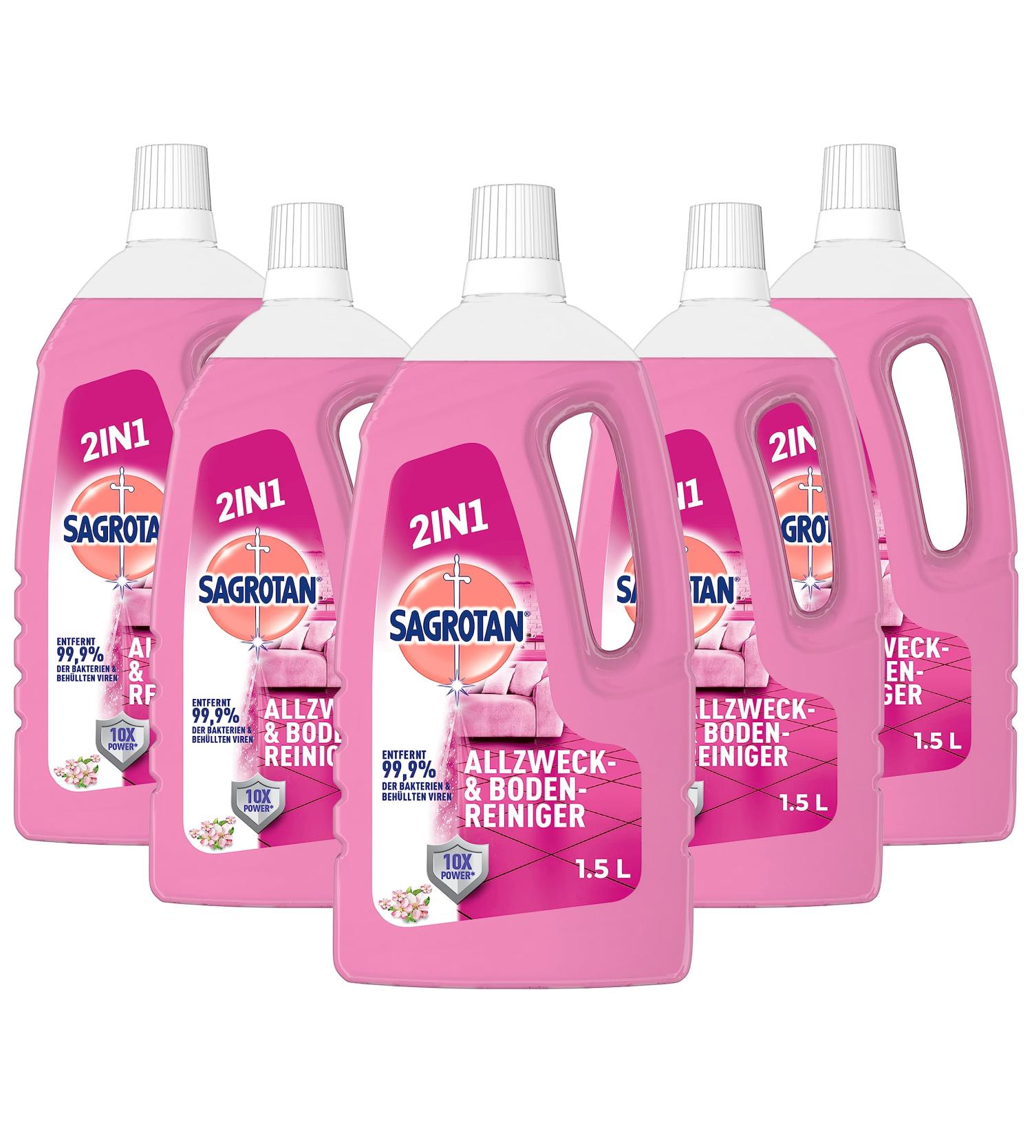 Sagrotan All-Purpose Cleaner 2in1 - Flower Freshness Disinfectant - 5 Pack (5 x 1.5L) | Reliable Surface Cleaning - Buy Online on GoSupps.com
