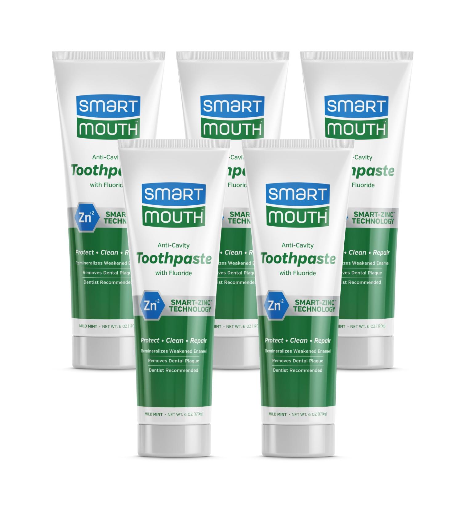 Smart Mouth Whitening Toothpaste with Fluoride - Clean Mint 6 oz (Pack of 5) | Brighten Your Smile Worldwide - Buy Online on GoSupps.com