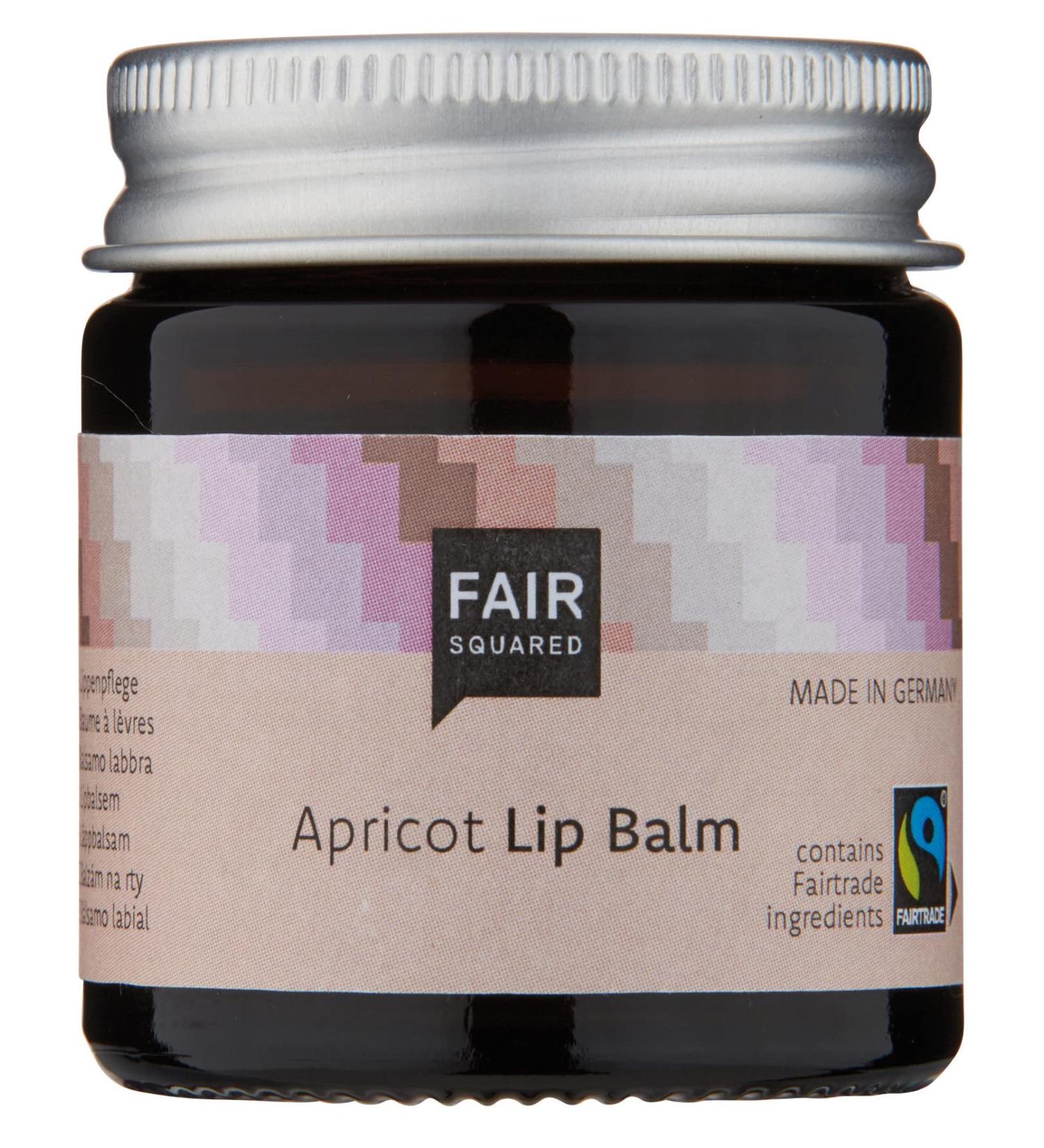 FAIR SQUARED Lip Balm Apricot Lip Care 20 gram Glass Jar - Fairtrade - Vegan Certified Natural Cosmetics