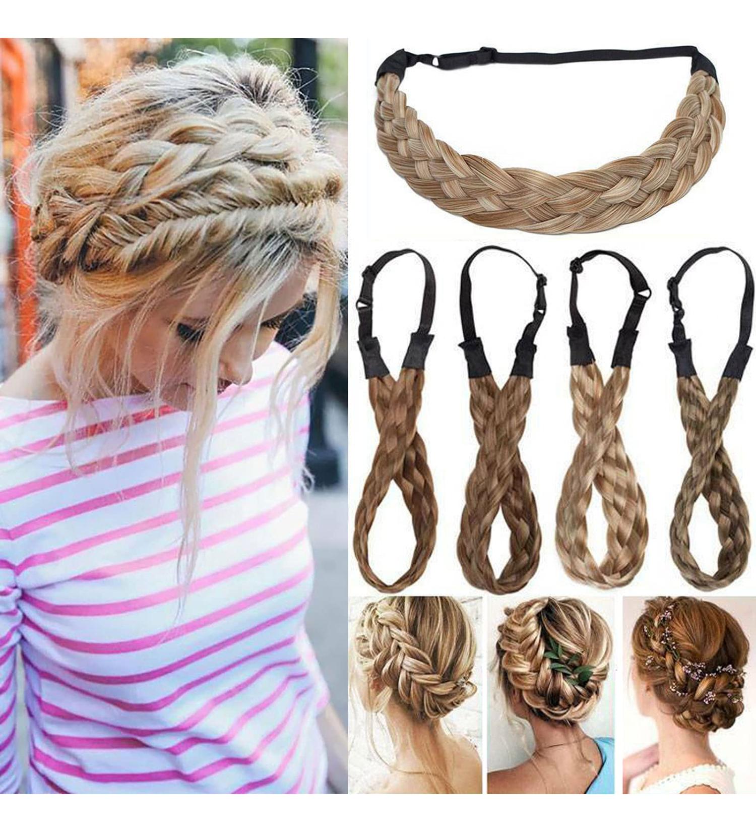 Buy S-Noilite Fashion Hair Extensions - Braided Headband for Women & Girls | Thick & Chunky Hair Braid Accessory in Dark Brown Mix Sandy Brown - Buy Online on GoSupps.com
