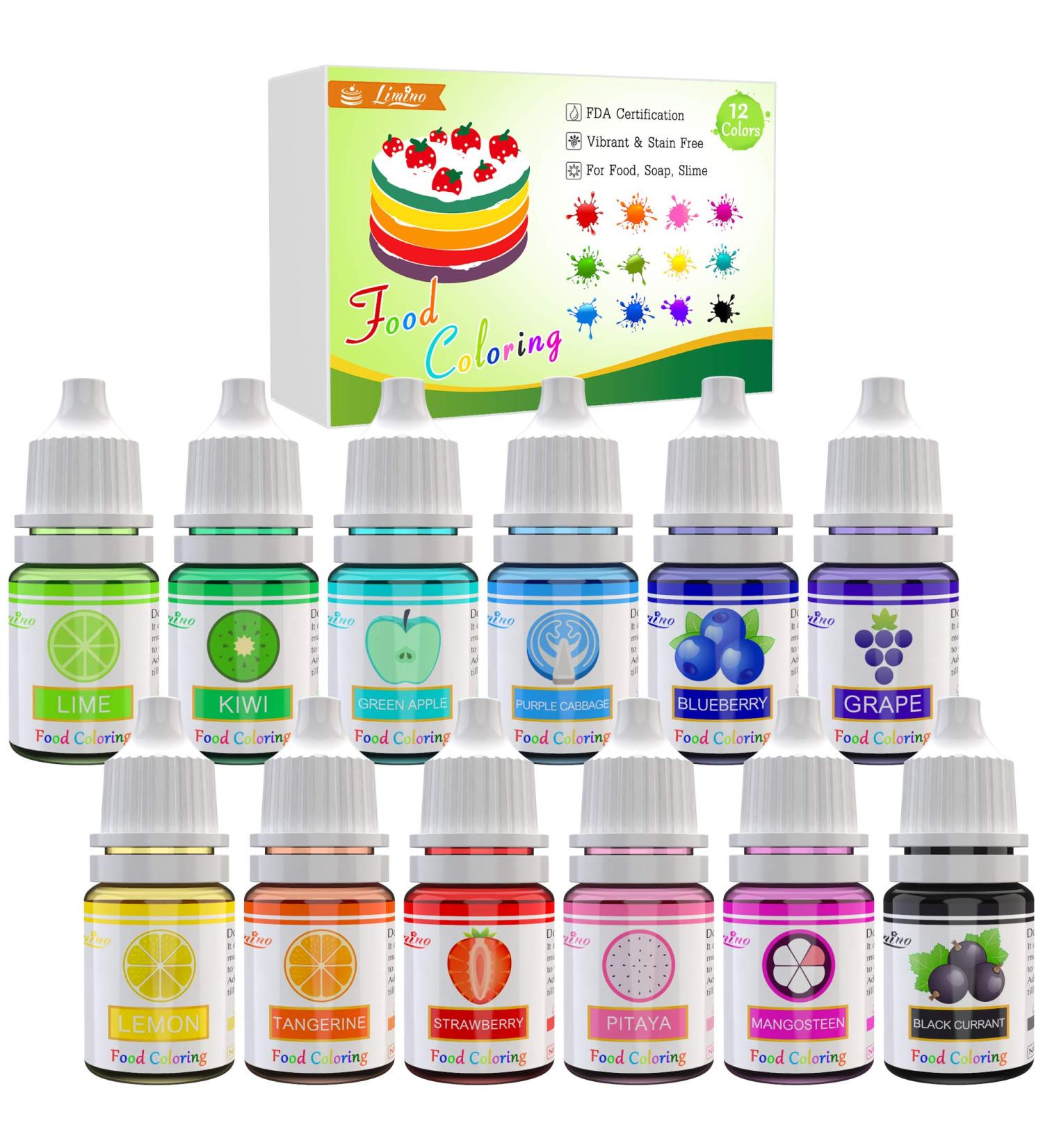 12 Color Vibrant Cake Food Coloring Set - Liquid Concentrated Icing Dye for Baking & Decorating - 0.25 fl. oz. Each (Pack of 12) - Buy Online on GoSupps.com
