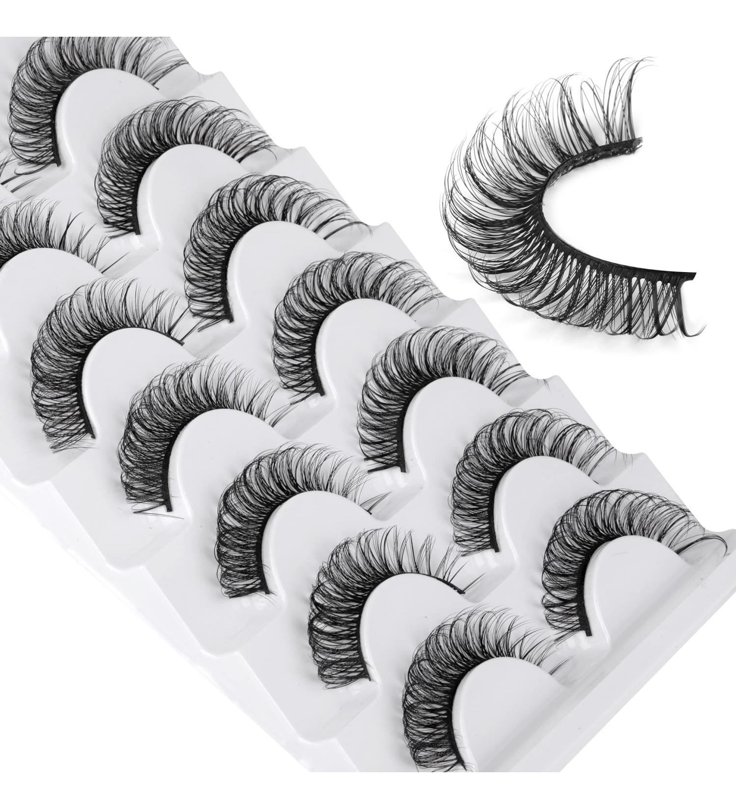 JIMIRE Cat-Eye Faux Mink Eyelashes - 7 Pairs Pack | D Curl Wispy Thin Russian Strip 15MM 3D Eyelash for Natural Look - Buy Online on GoSupps.com