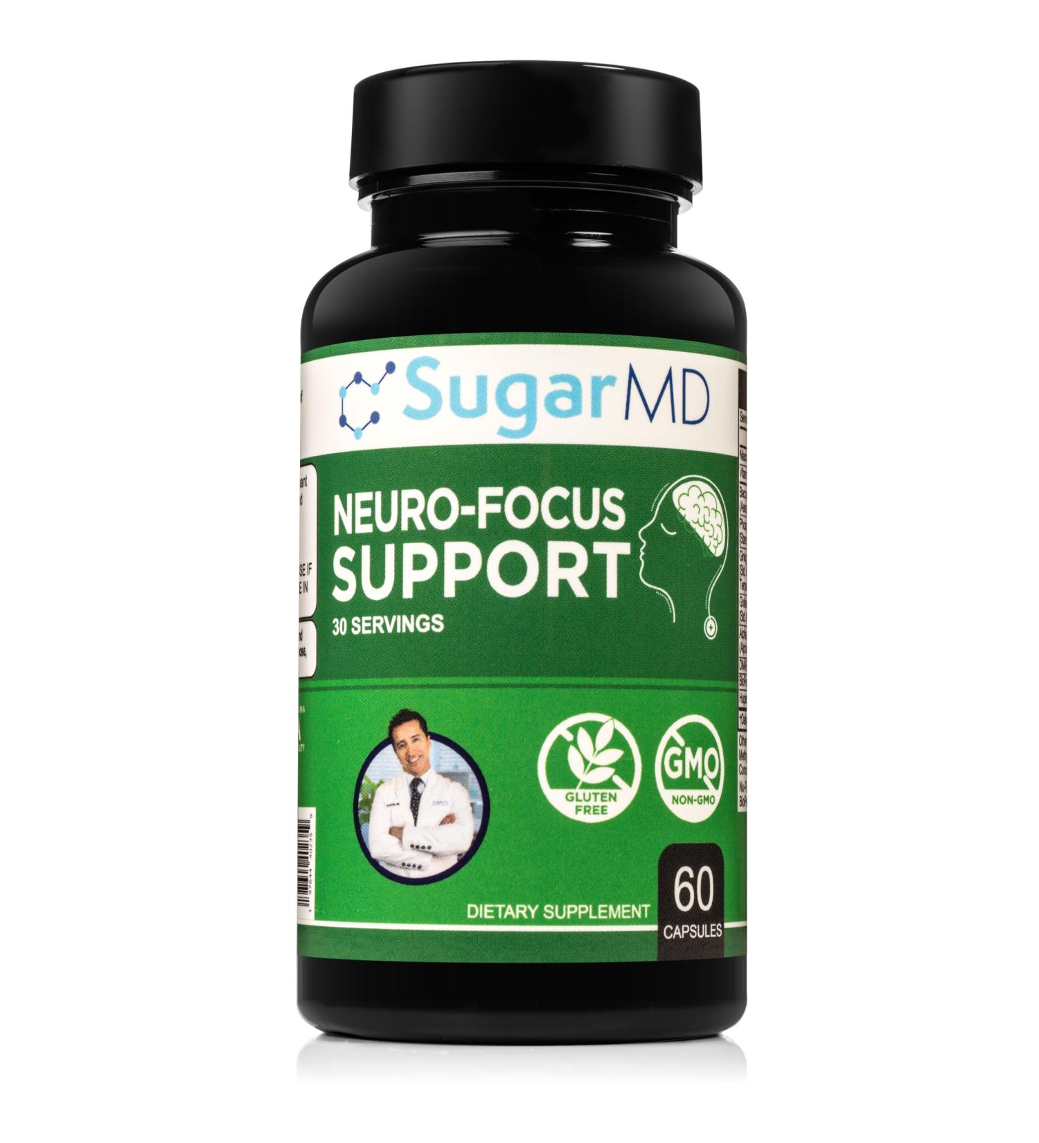 SugarMD Neuro-Focus Support - Brain Health Supplements - Focus and Formula of Bacopa Ginkgo & Bioperine - Non-GMO and Gluten-Free - 60 Capsules - Buy Online on GoSupps.com
