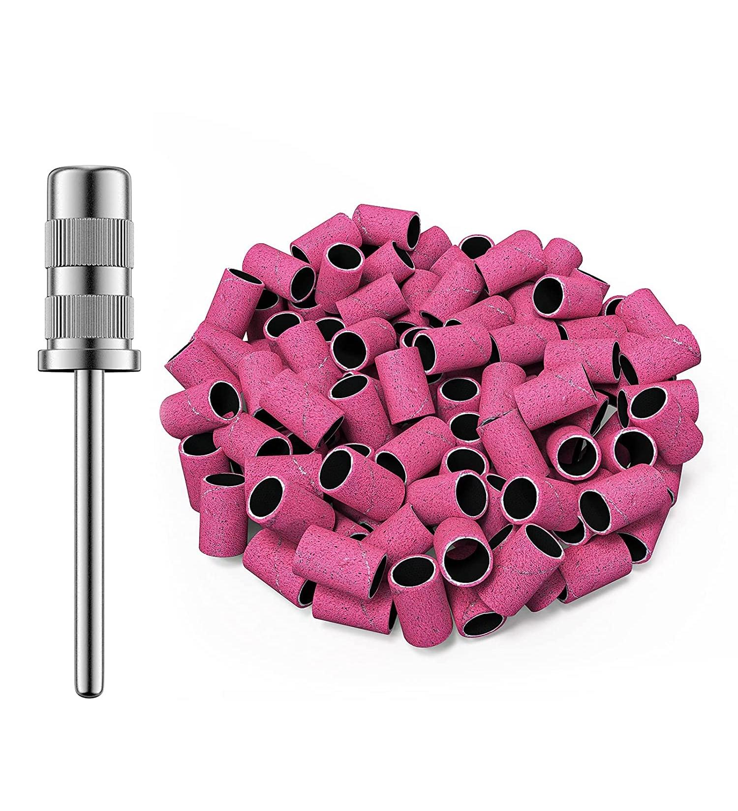 Melodysusia 100st Grinding Sleeve Cap - 180 Grit Nail Miller Attachment & Mandrel for Manicure Pedicure Nail Art & Care (Pink) - Buy Online on GoSupps.com